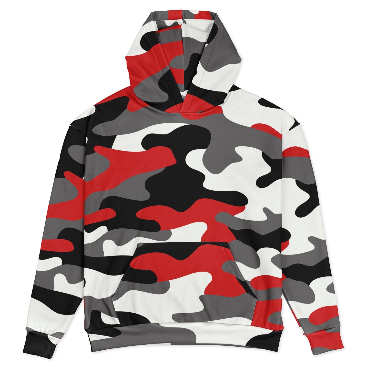 Oversized Hoodie in Red, Black, and White Camo Print | Camo Colors