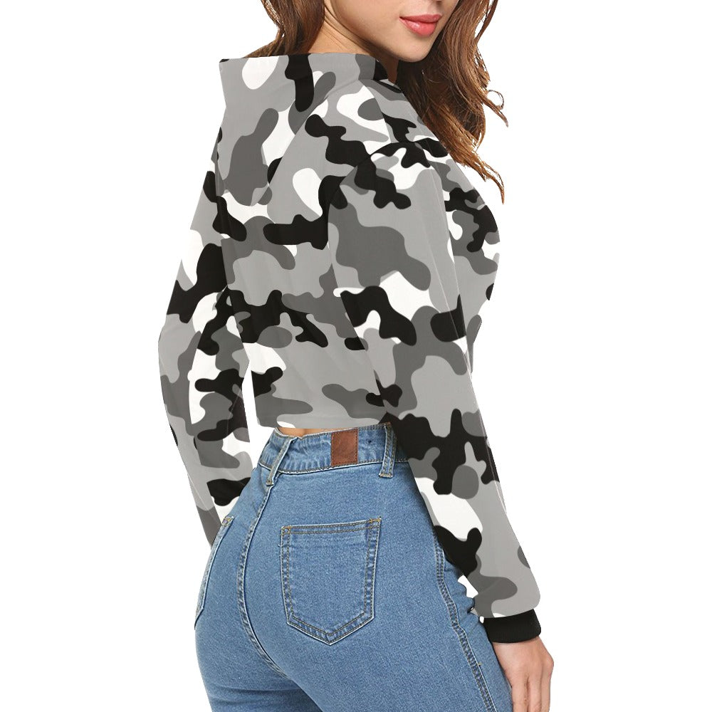 Cropped Camo Hoodie | Regular Fit | White, Black, and Gray Camouflage Camo Colors