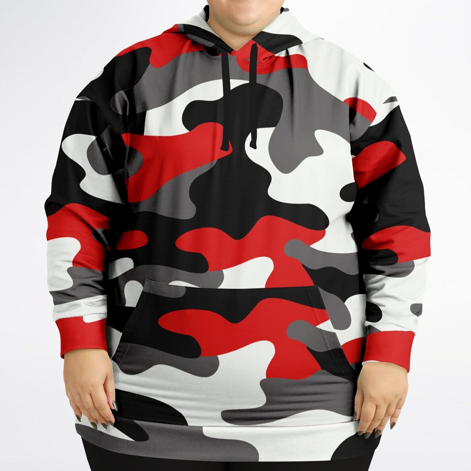 Plus-size Camo Hoodie in Red, Black and White Camouflage Print | Camo Colors