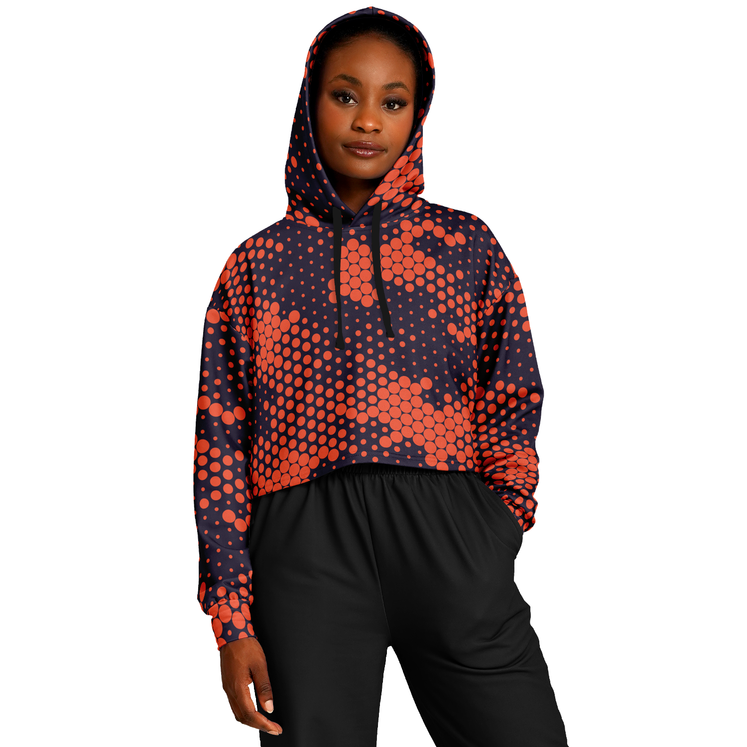Cropped Hoodie | Orange & Blue Digital Dotted Camouflage Camo Colors