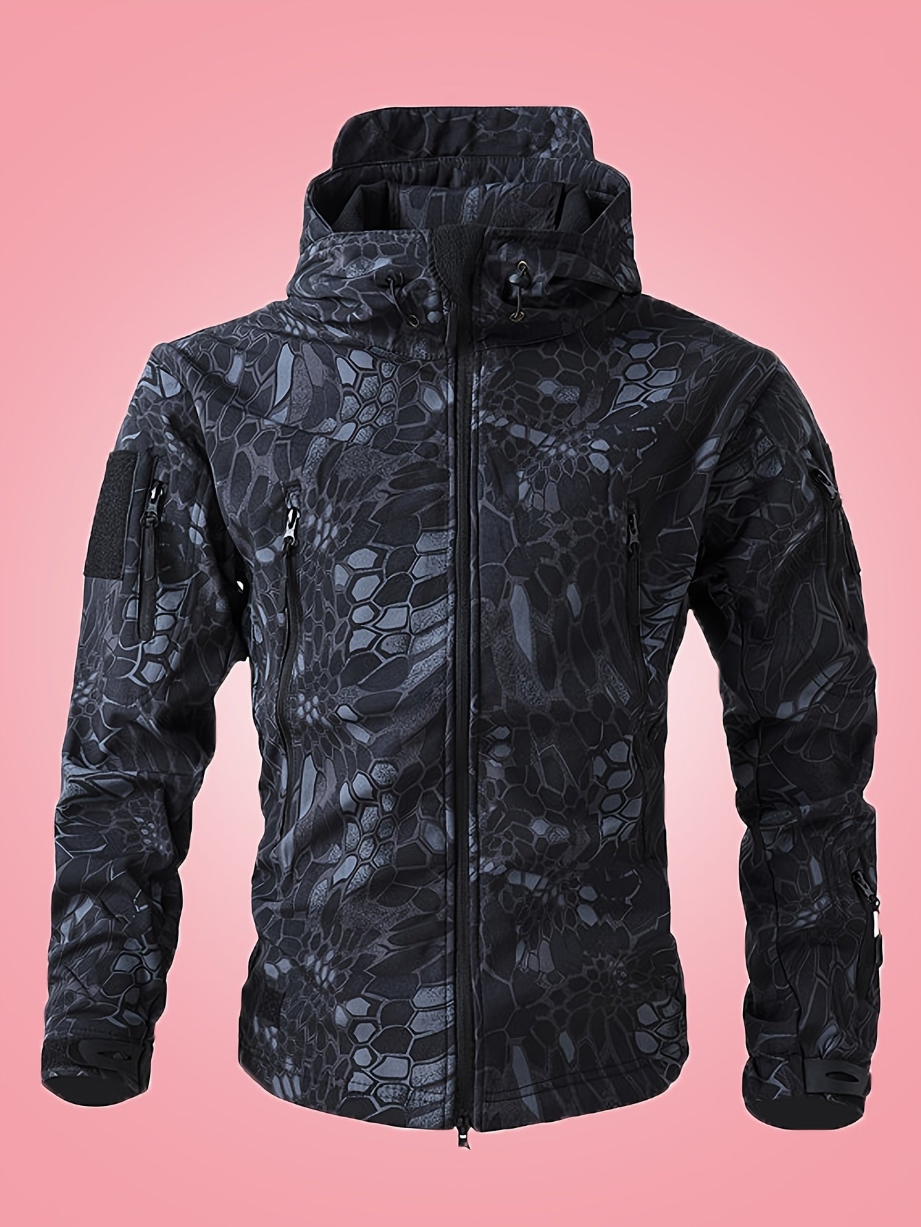 Men's Military Camo Jacket | Hooded Windbreaker with Zippered Pockets, Removable Hood Camo Colors