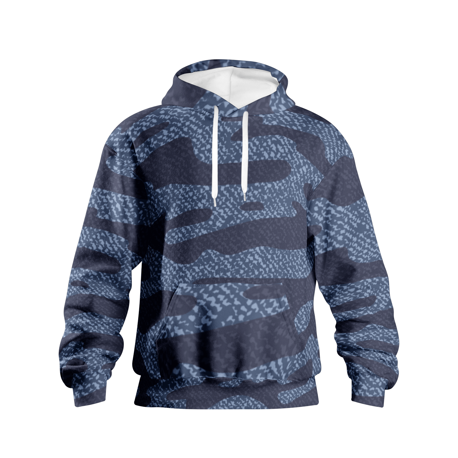 Camouflage Denim Pullover in Shades of Blue Camo Colors