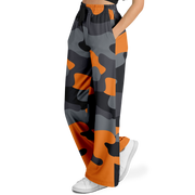 Camo Wide Leg Pants | Orange, Gray & Black Camouflage Camo Colors