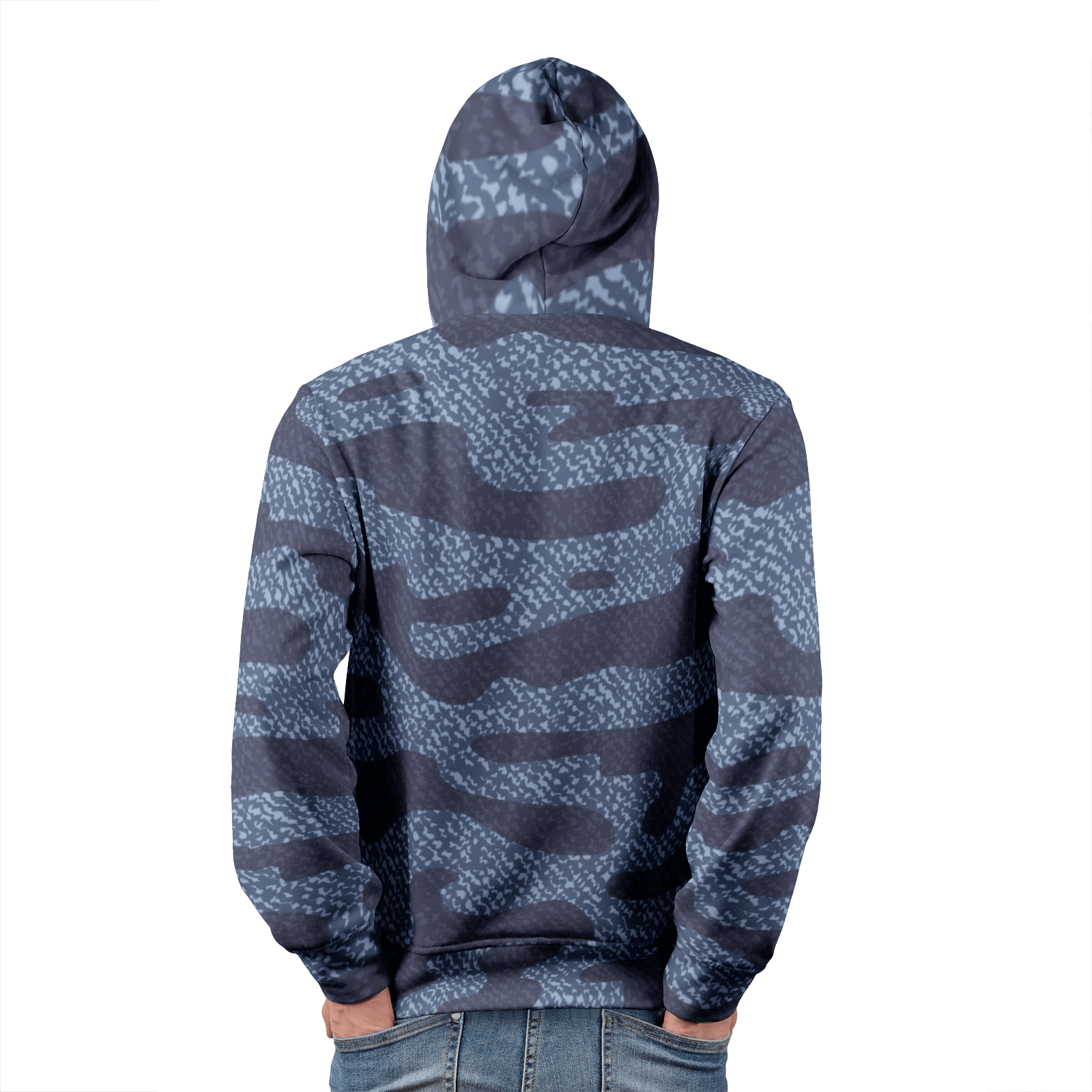 Camouflage Denim Pullover in Shades of Blue Camo Colors