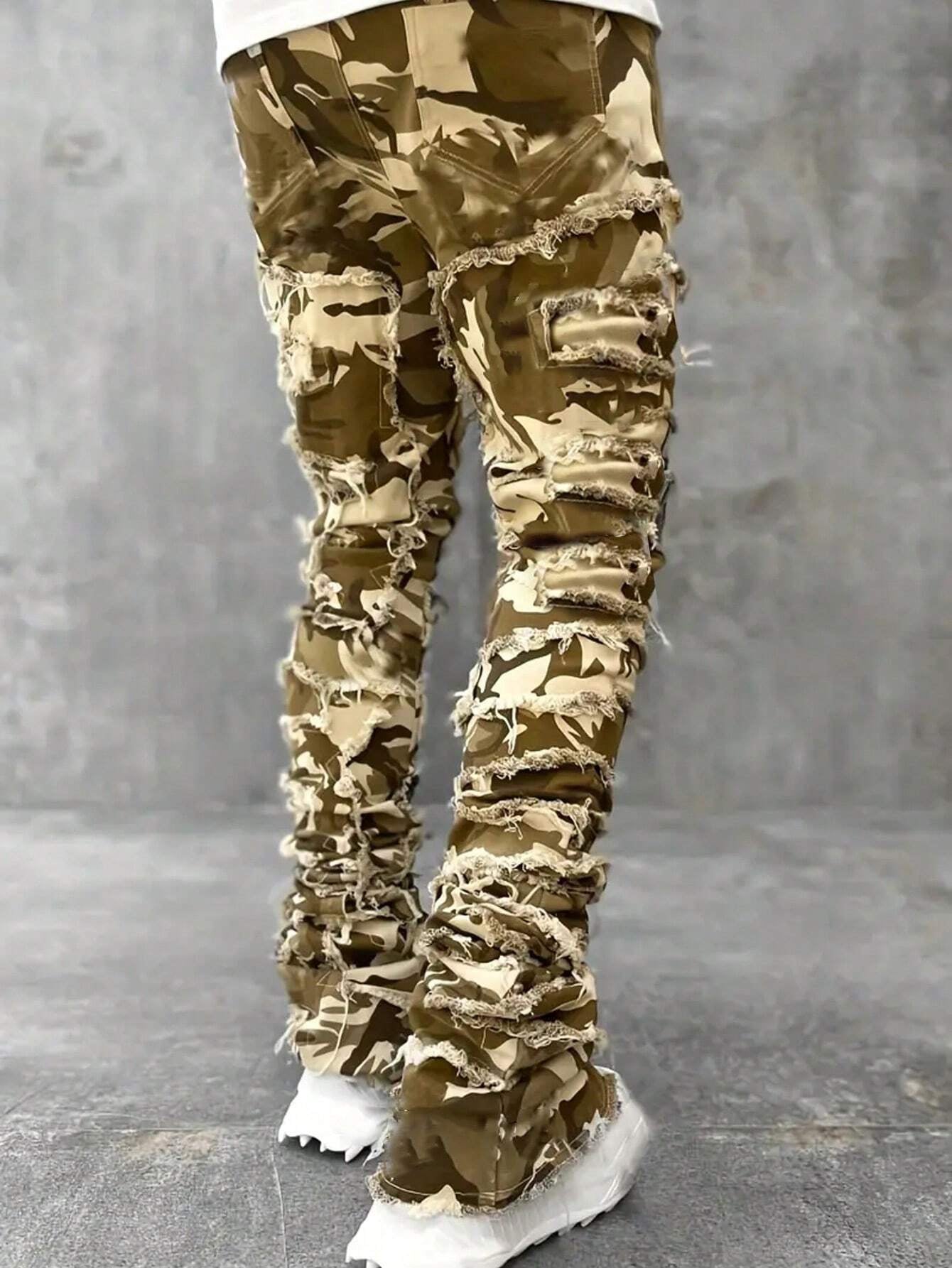 Men's Camo Print Ripped Jeans Camo Colors