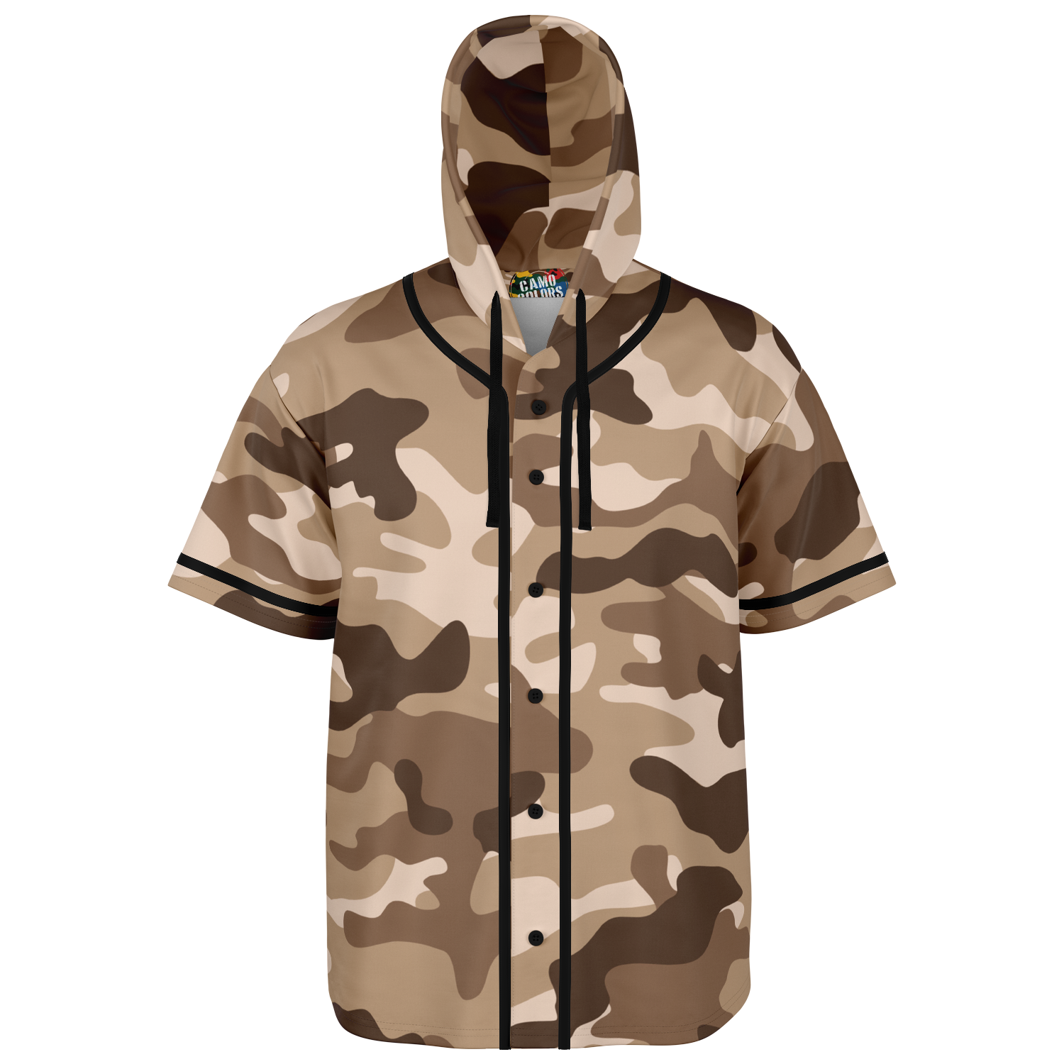 Hooded Baseball Jersey | Brown Military Camo Print | Camo Colors