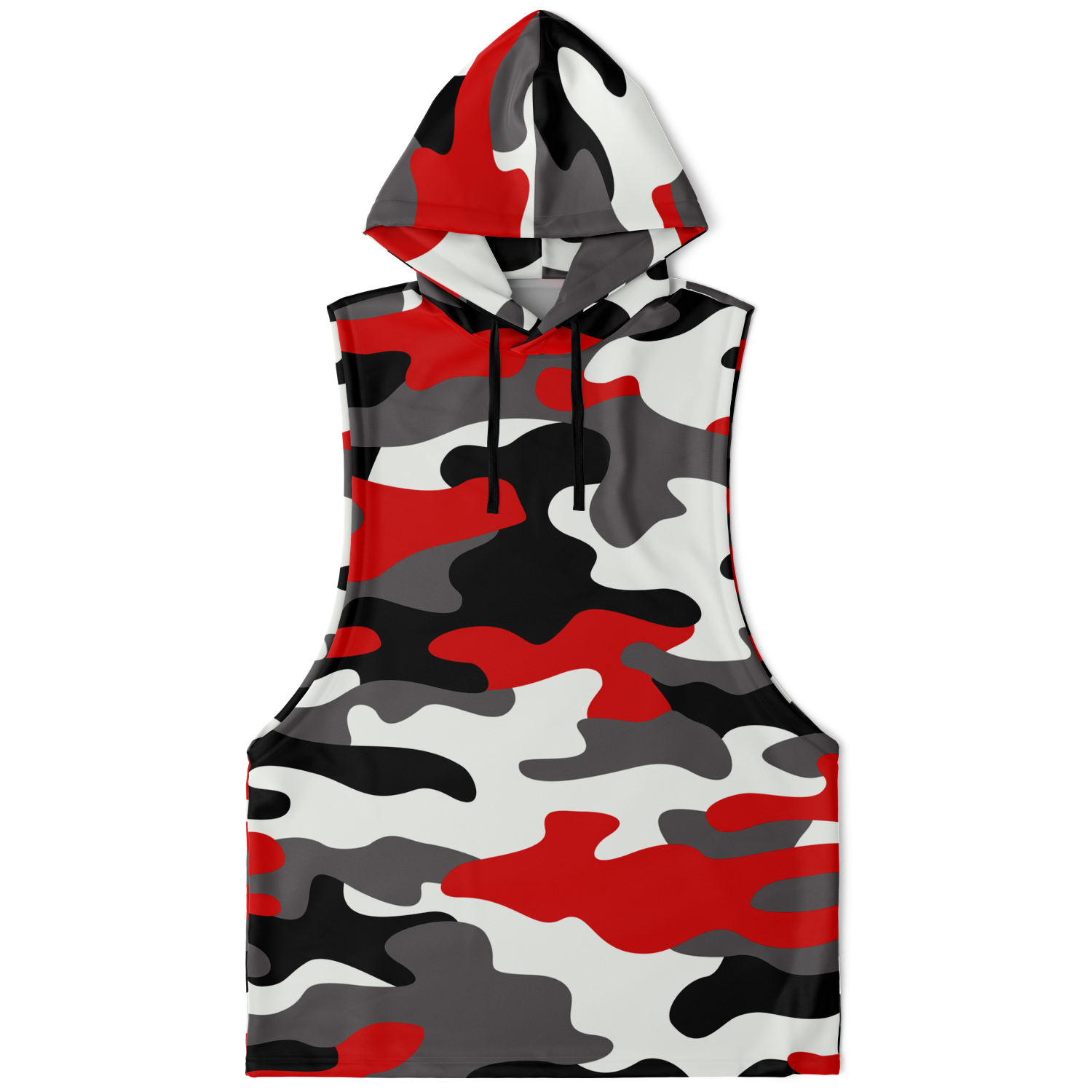Sleeveless Hoodie |Red, Black, and White Camouflage Camo Colors
