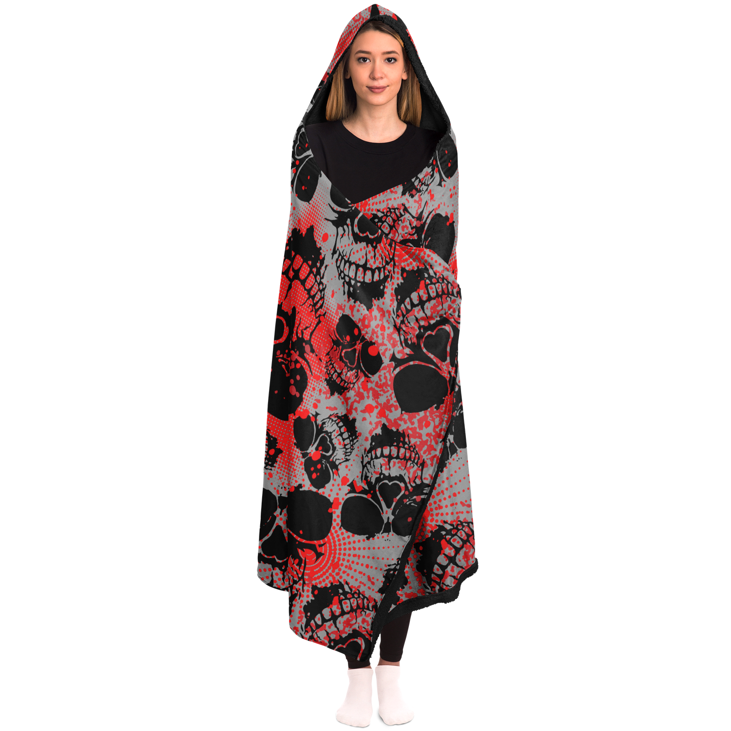Blanket Hoodie | Red Skulls Camo Print | Microfleece Lining | Camo Colors