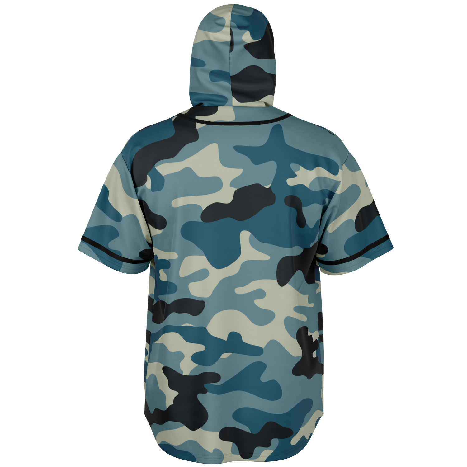 Hooded Baseball Jersey | Blue & Charcoal Camo Print | Camo Colors
