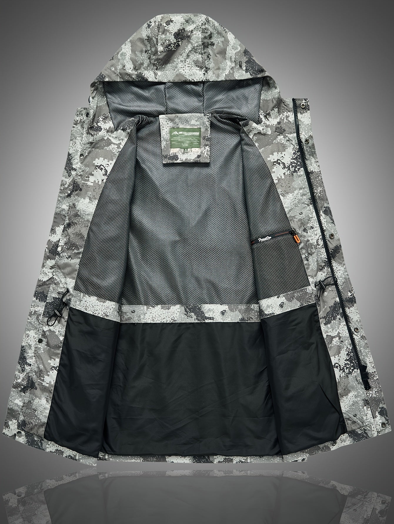 Men's Camo Hooded Windbreaker Jacket with Zip & Drawstring Camo Colors