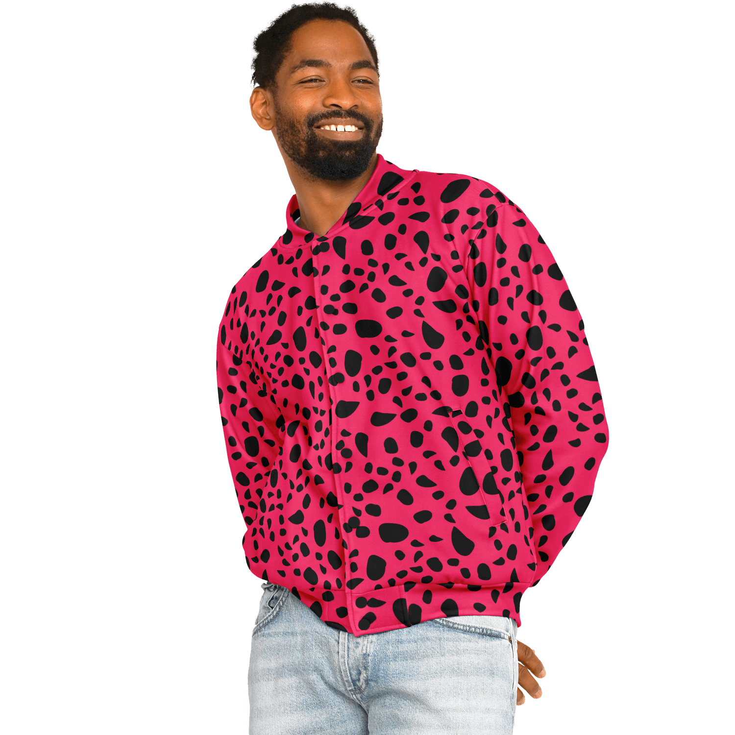 Baseball Jacket | Leopard Print in Pink and Black Camo Colors