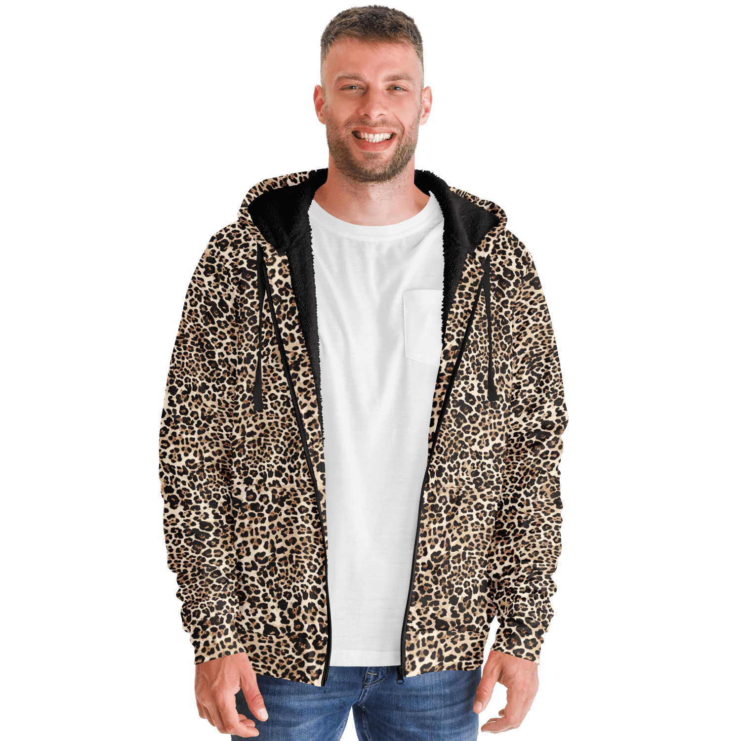 Microfleece Zip Hoodie | Classic Brown Leopard Print Camo Colors