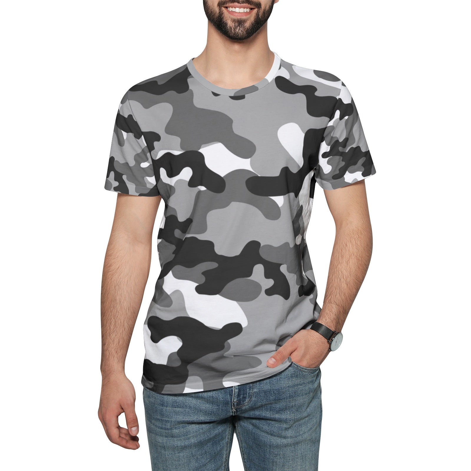 Camo T-shirt | Cotton | Unisex | Gray, Black, and White Camo Colors
