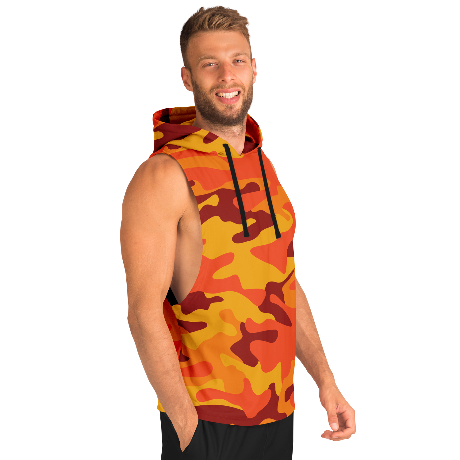 Sleeveless Hoodie | Orange & Red Camouflage Camo Colors