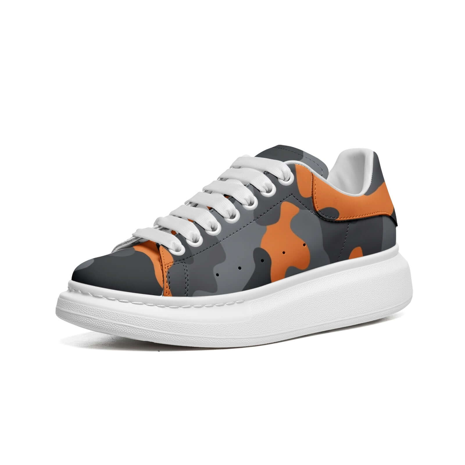 Oversized McQueen Sneakers | Orange, Black & Gray Camouflage Camo Colors