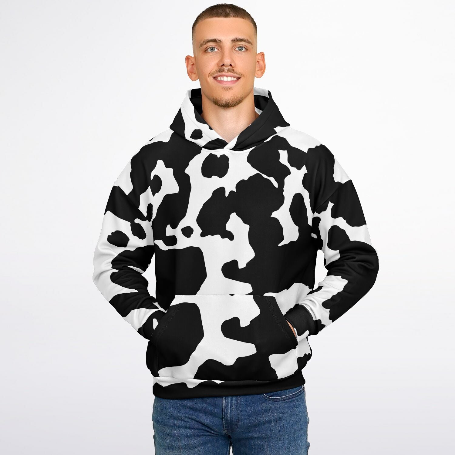 Oversized Hoodie in Black and White Cow Print | Camo Colors