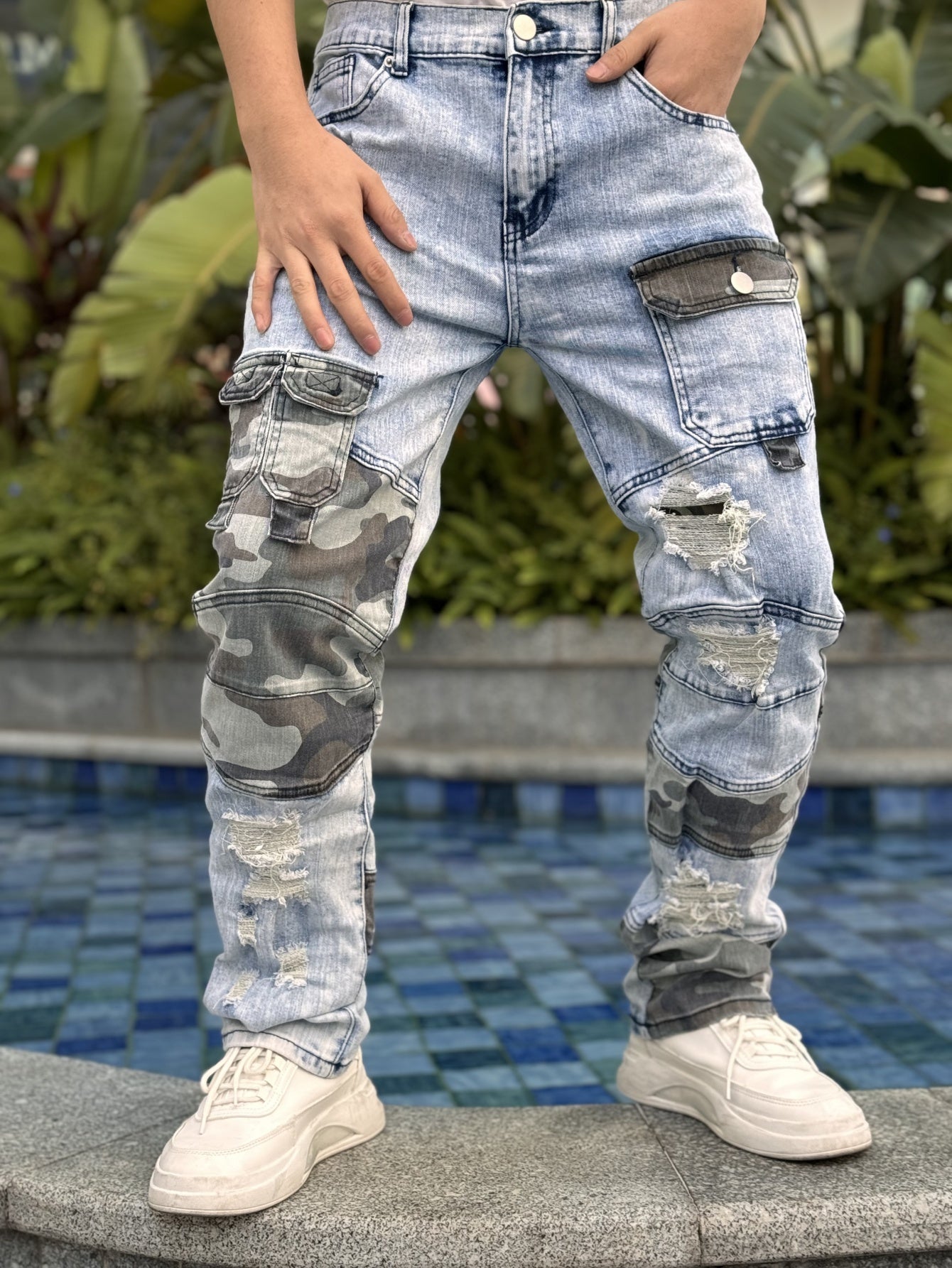 Men's Cargo Denim Pants – Loose Fit, Streetwear Style | Camo Colors