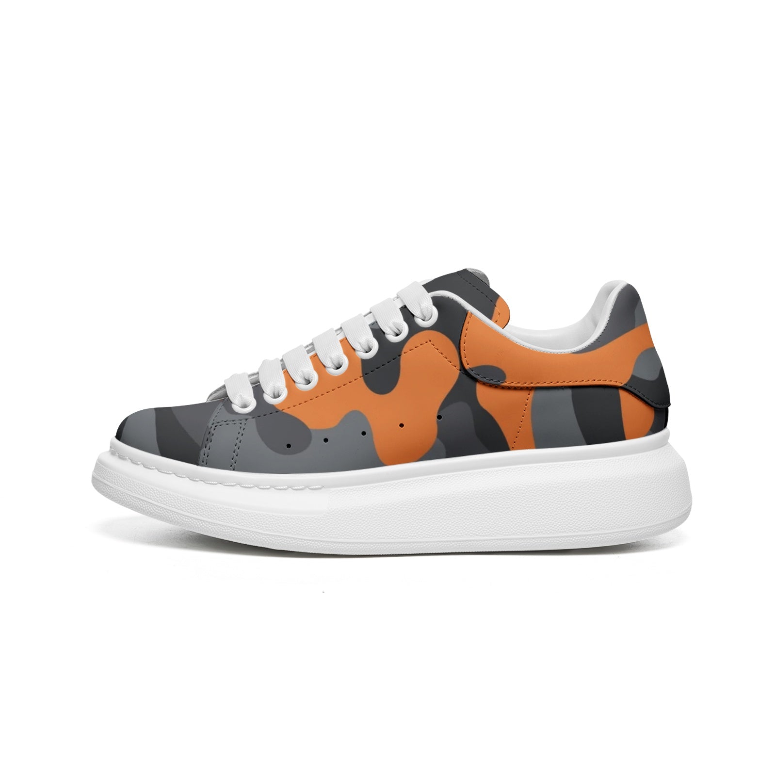 Oversized McQueen Sneakers | Orange, Black & Gray Camouflage Camo Colors