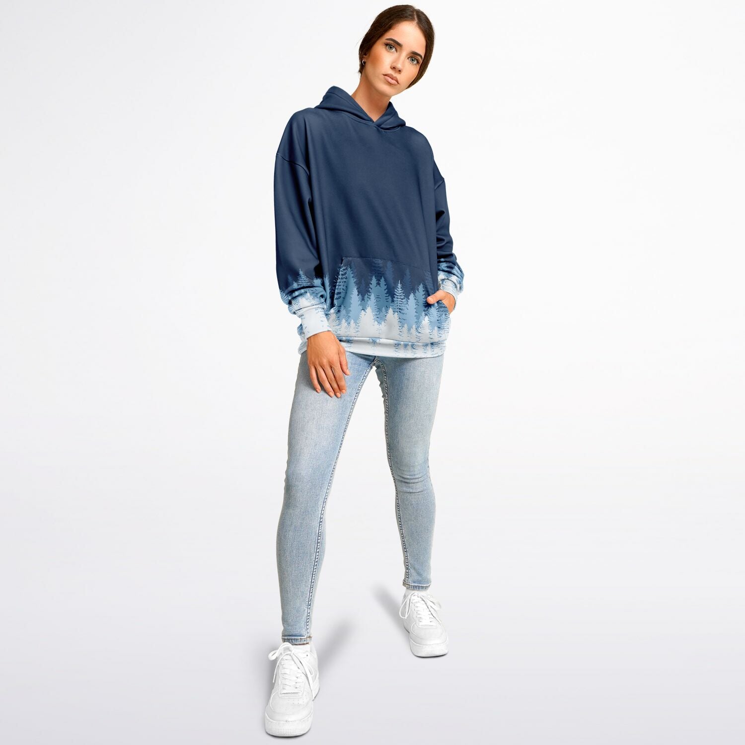 Heavyweight Oversized Hoodie | Blue & White Winter Forest | Camo Colors