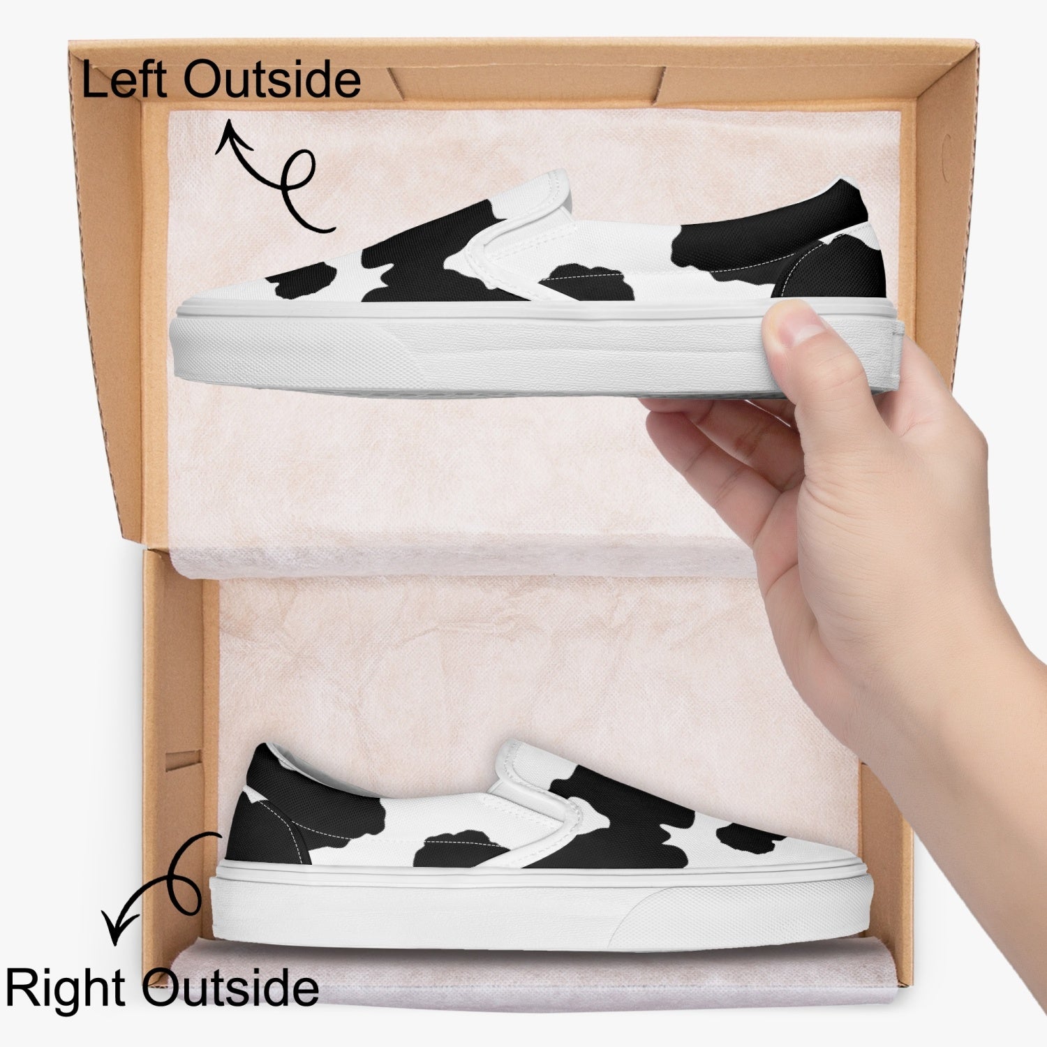 Camo Slip-On Shoes | Black & White Cow Print Camo Colors