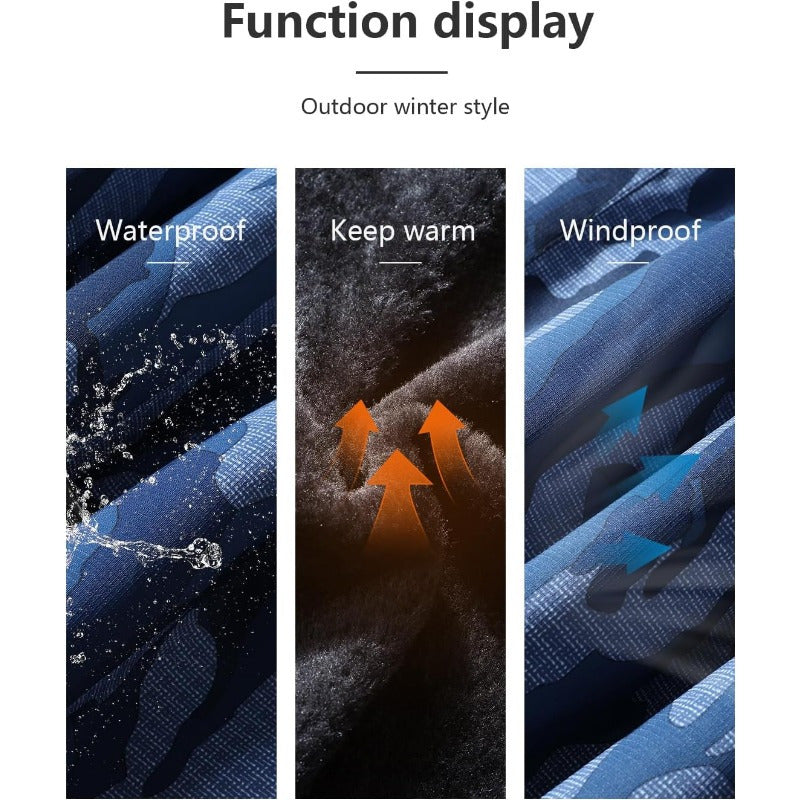 Men's Mountain Coat, Super Warm Fleece, Snow Hooded Jacket Camo Colors