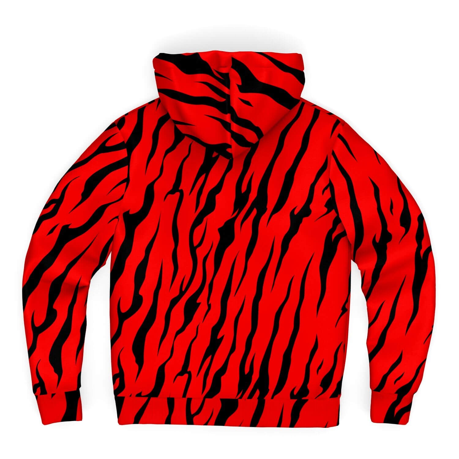 Microfleece Zip Hoodie in Red and Black Tiger Print Camo Colors