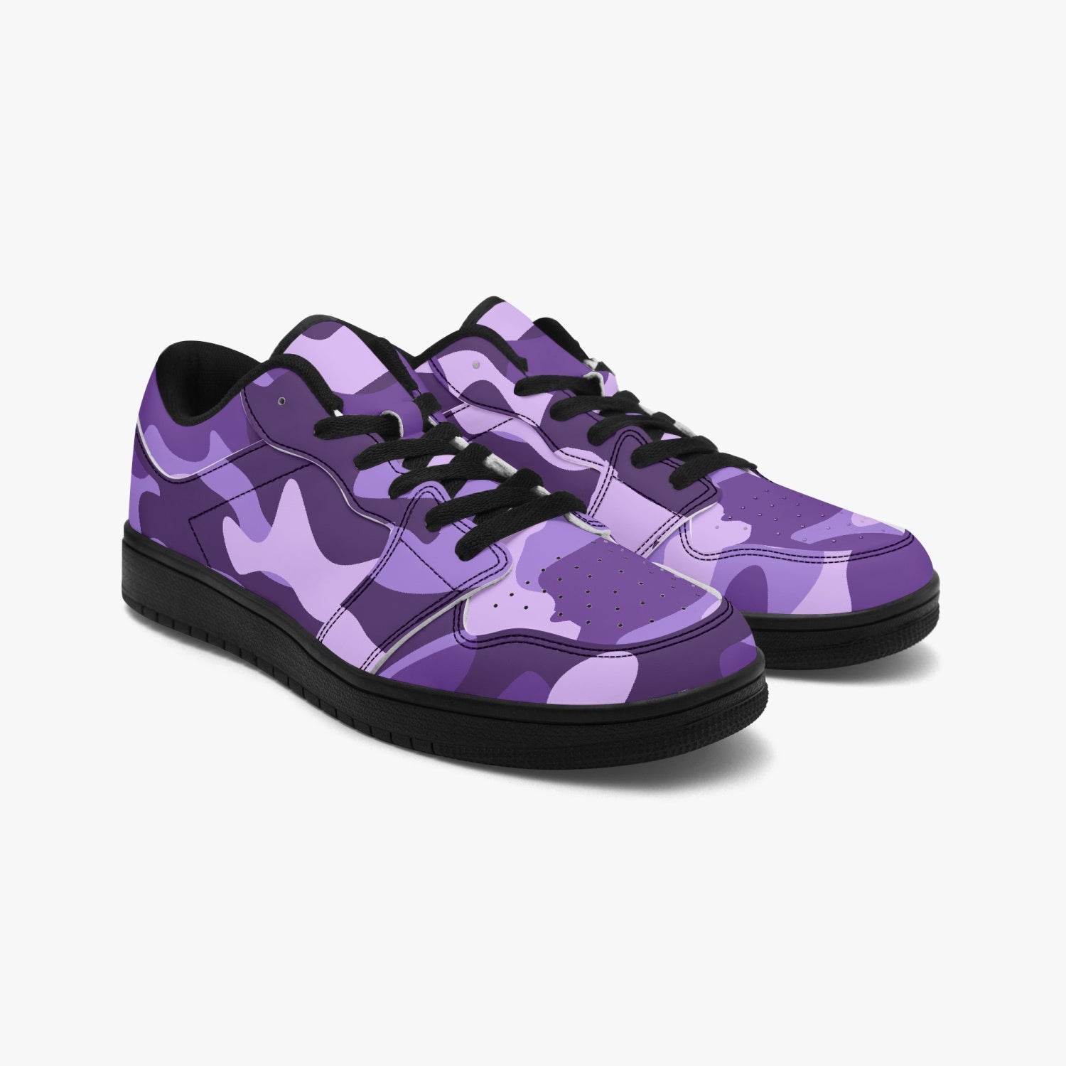 Camo Sneakers | Purple Blue Low-Top Leather Camouflage Shoes Camo Colors