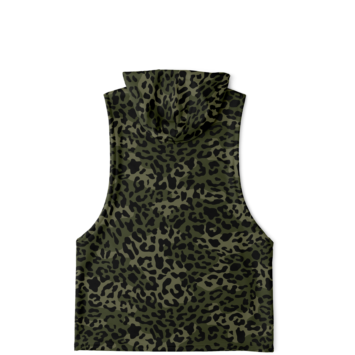 Sleeveless Leopard Hoodie | Shades of Brown and Green | Camo Colors