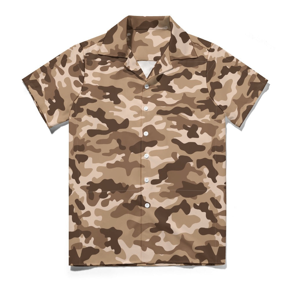 Men's Camo Shirt in Shades of Brown | Cuban Collar Design | Camo Colors