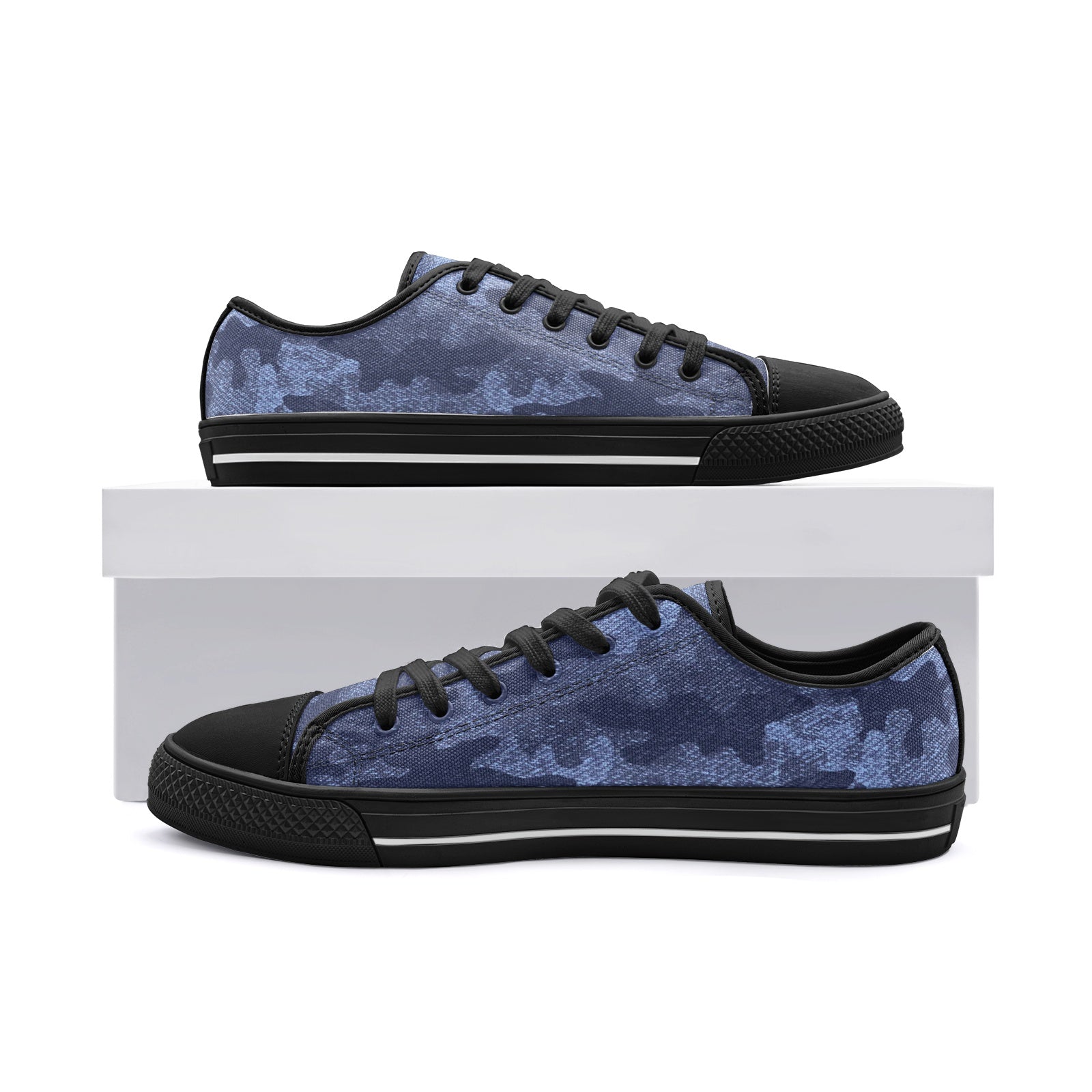 Camo Shoes | Low Top Canvas | Denim Blue Camouflage Camo Colors