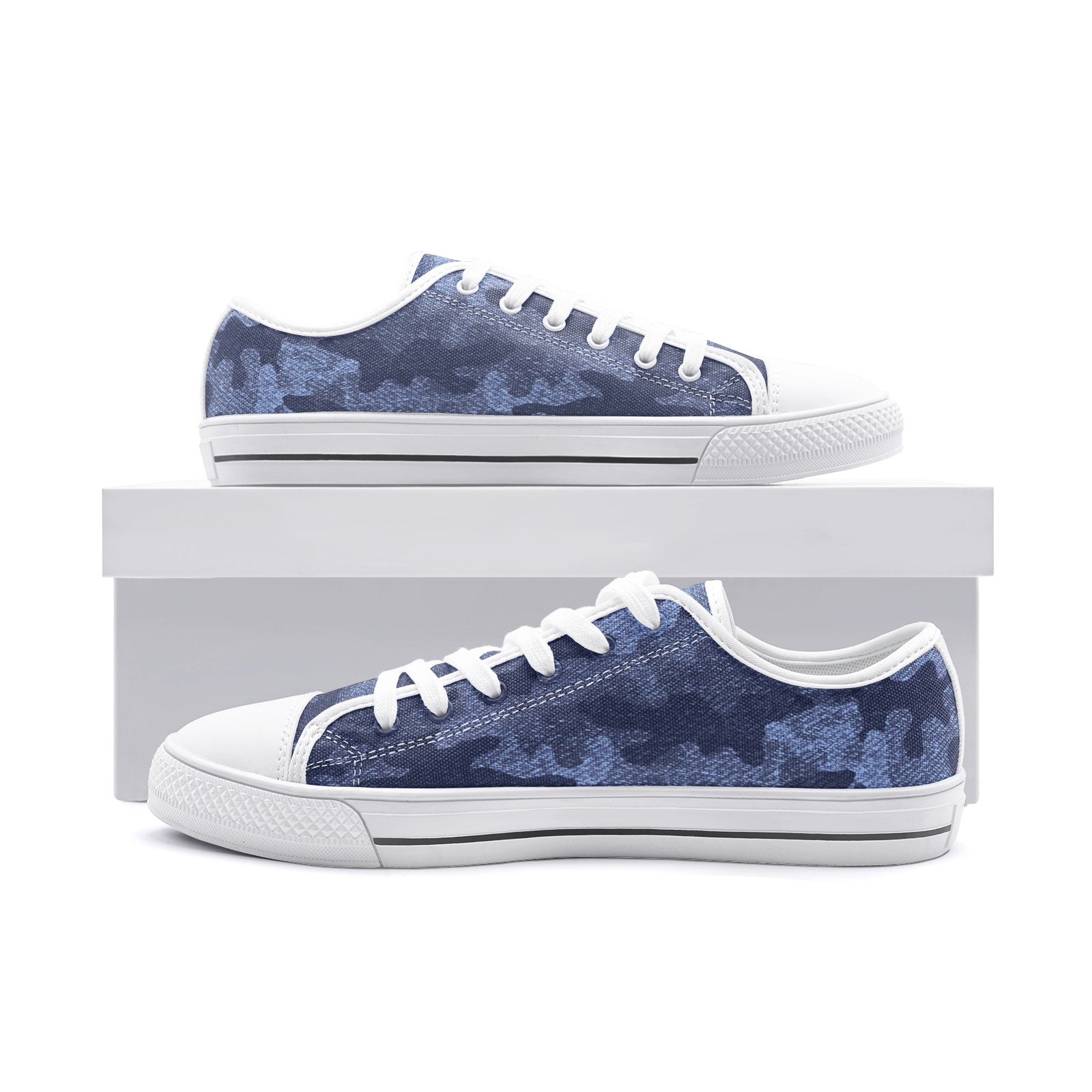 Camo Shoes | Low Top Canvas | Denim Blue Camouflage Camo Colors