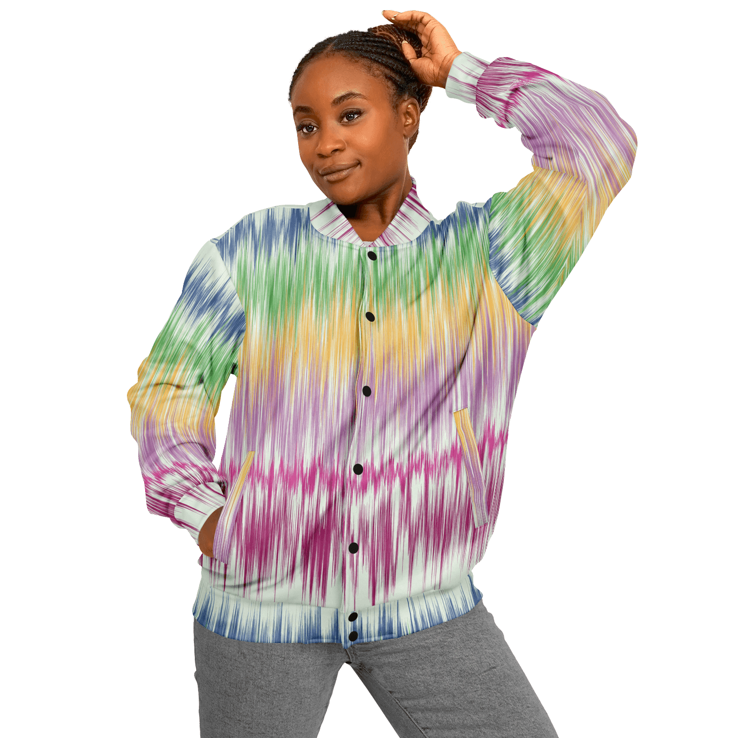 Baseball Jacket in Washed Digital Watercolor | Boho Camouflage Camo Colors