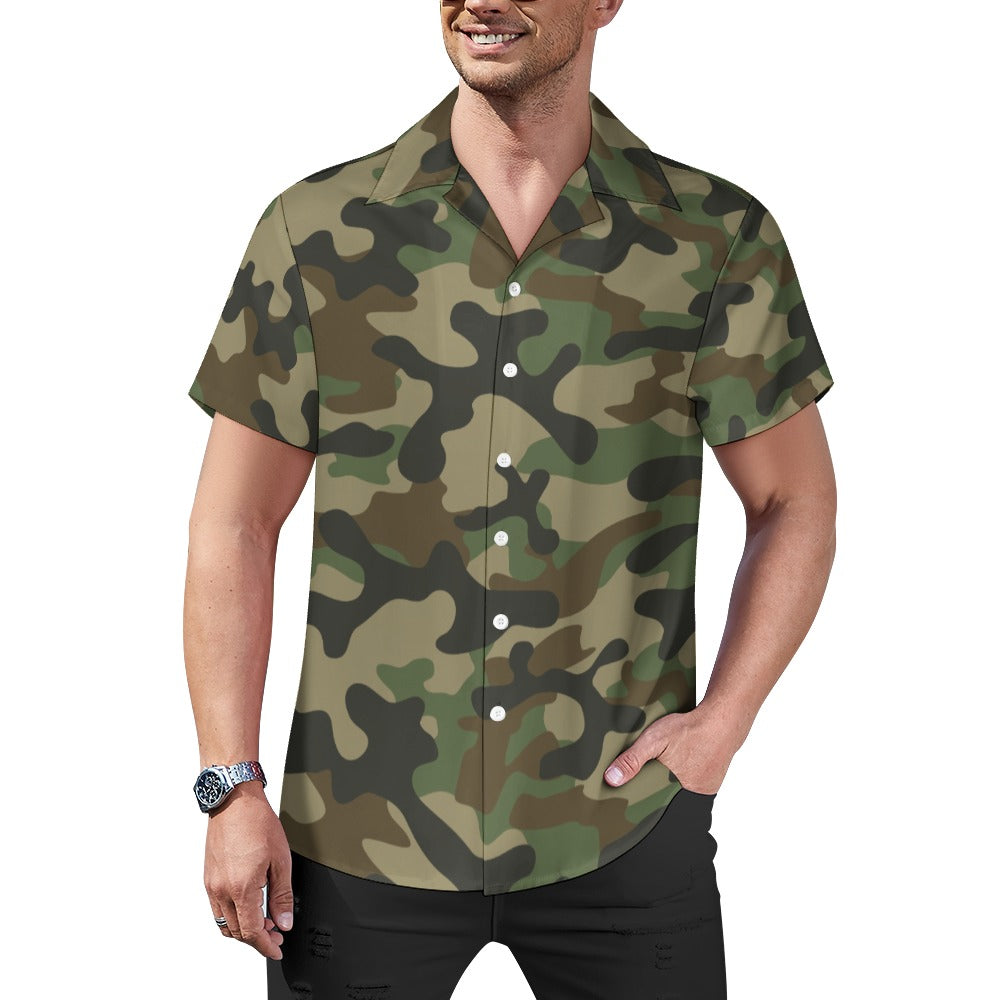 Military Brown Camo Shirt For Men | Cuban Collar Design | Camo Colors