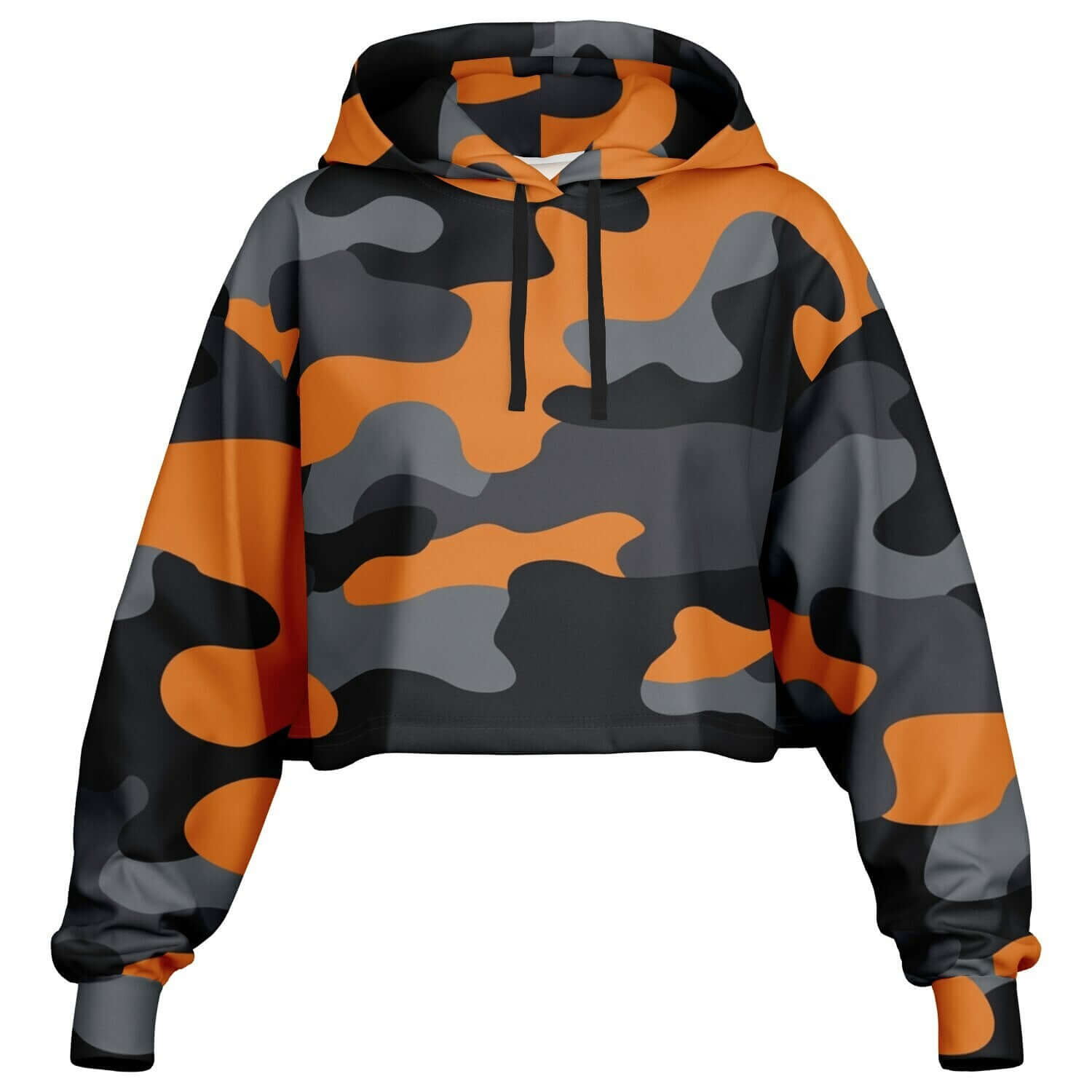 Cropped Hoodie For Women | Orange, Gray & Black Camouflage Camo Colors