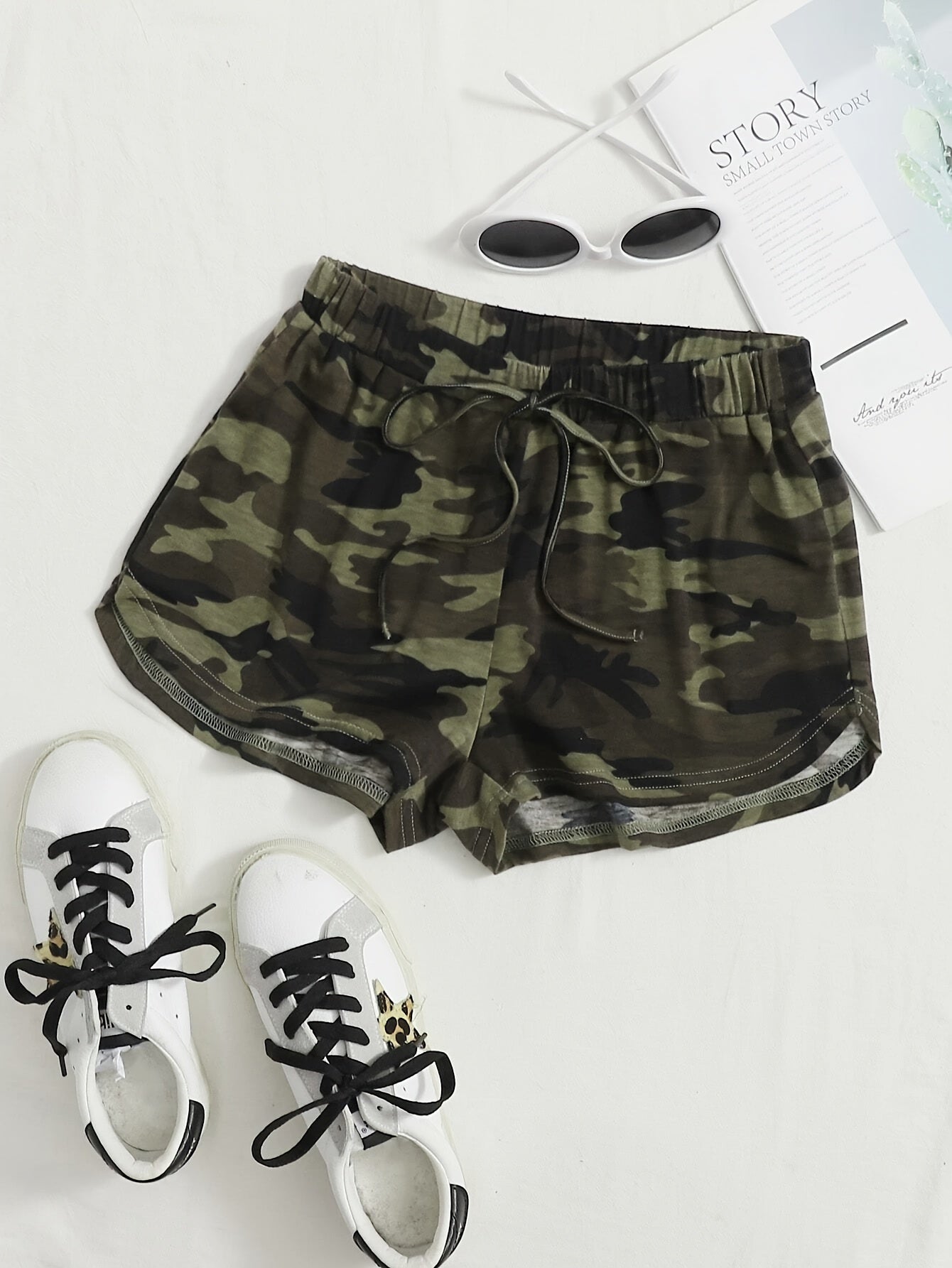 Women's Plus Size Camo Shorts: Tie Front, Spring & Summer Style Camo Colors