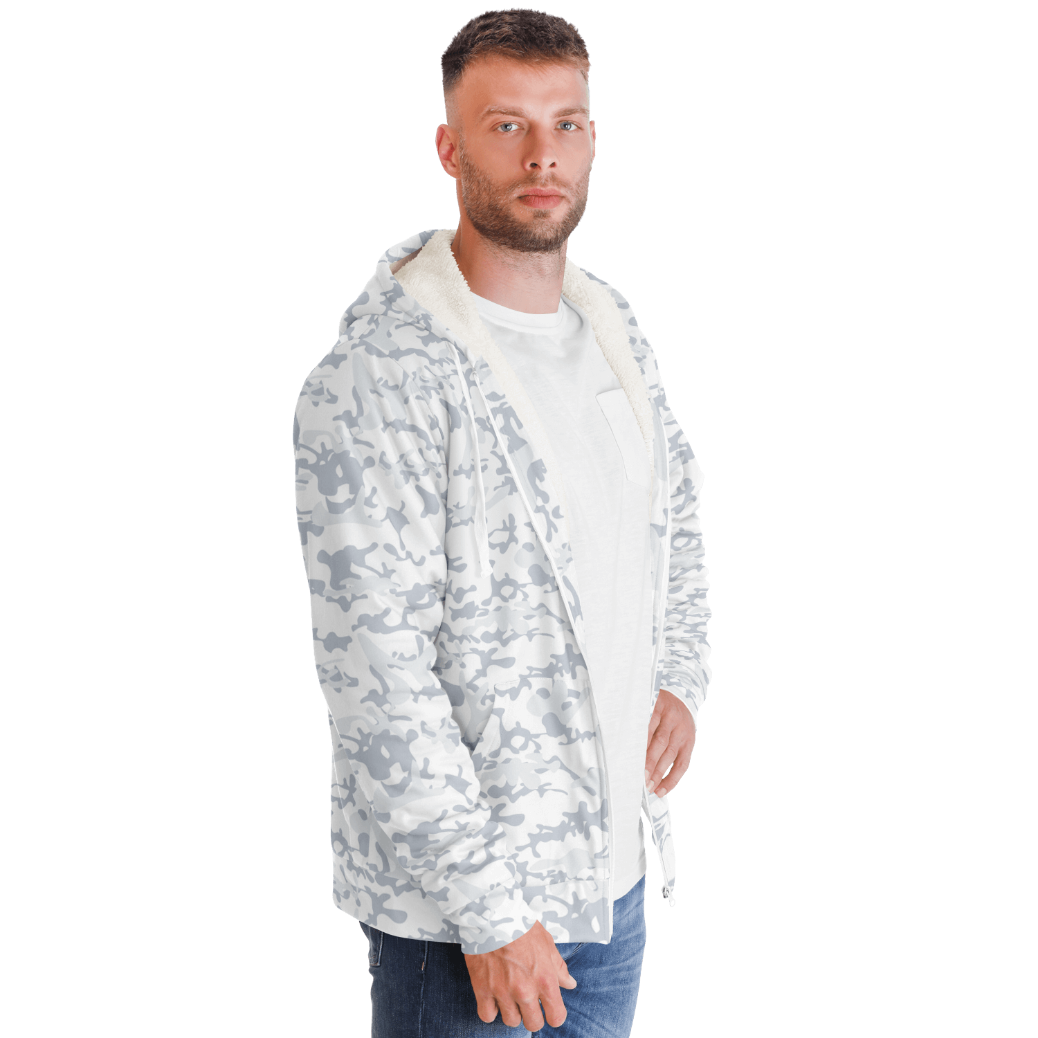 Microfleece Zip Hoodie | Army Snow Camouflage Camo Colors