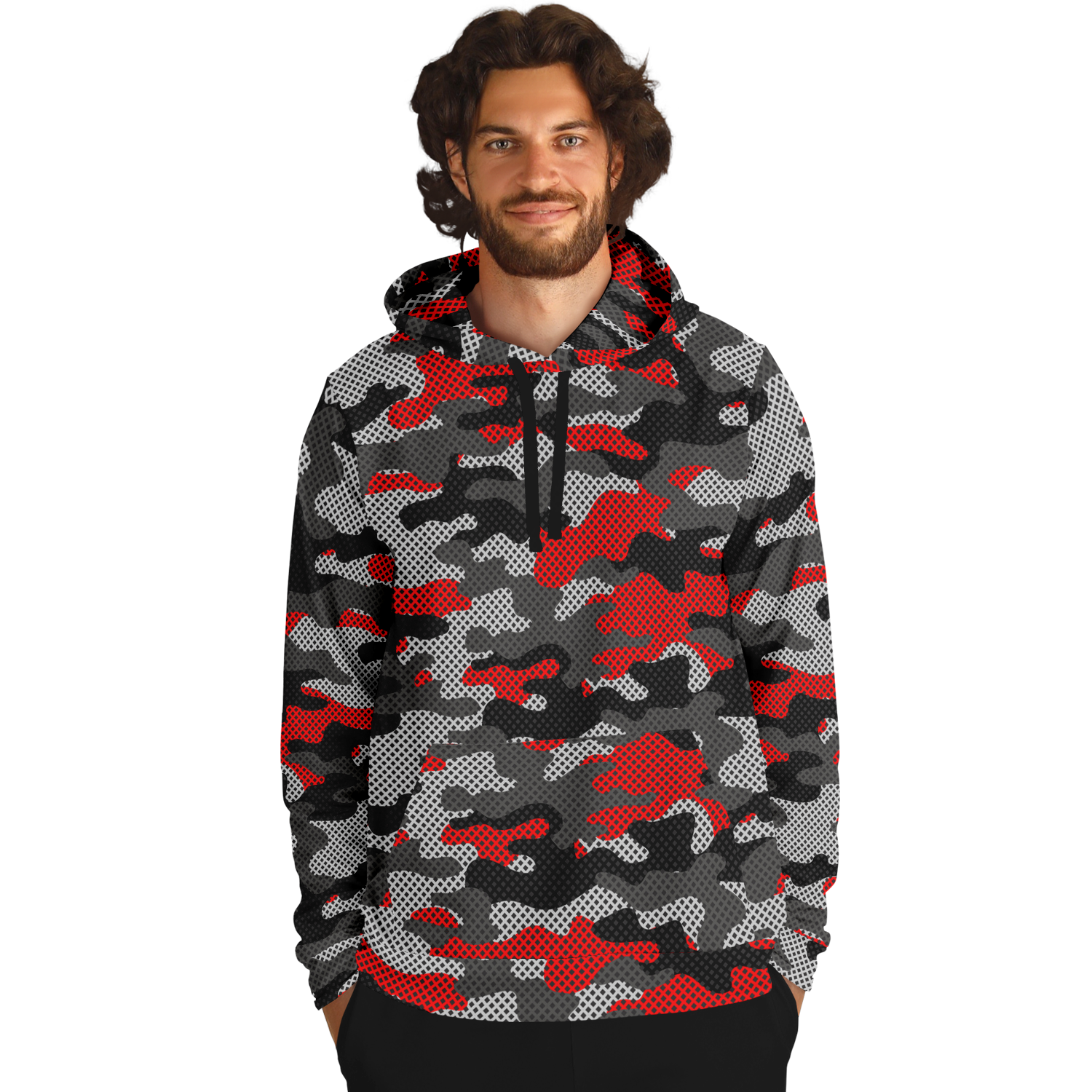 Red Camo Hoodie | Black and Gray Pixel Camouflage Camo Colors