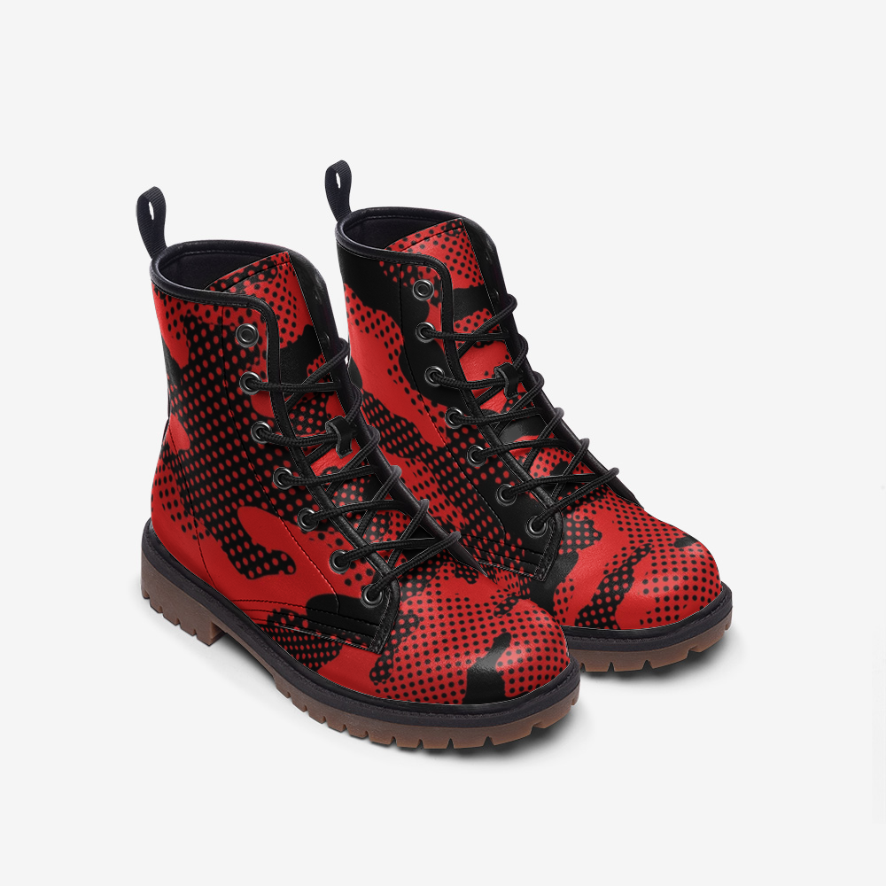 Black & Red Camo Boots | Pixel Camouflage Leather Camo Colors