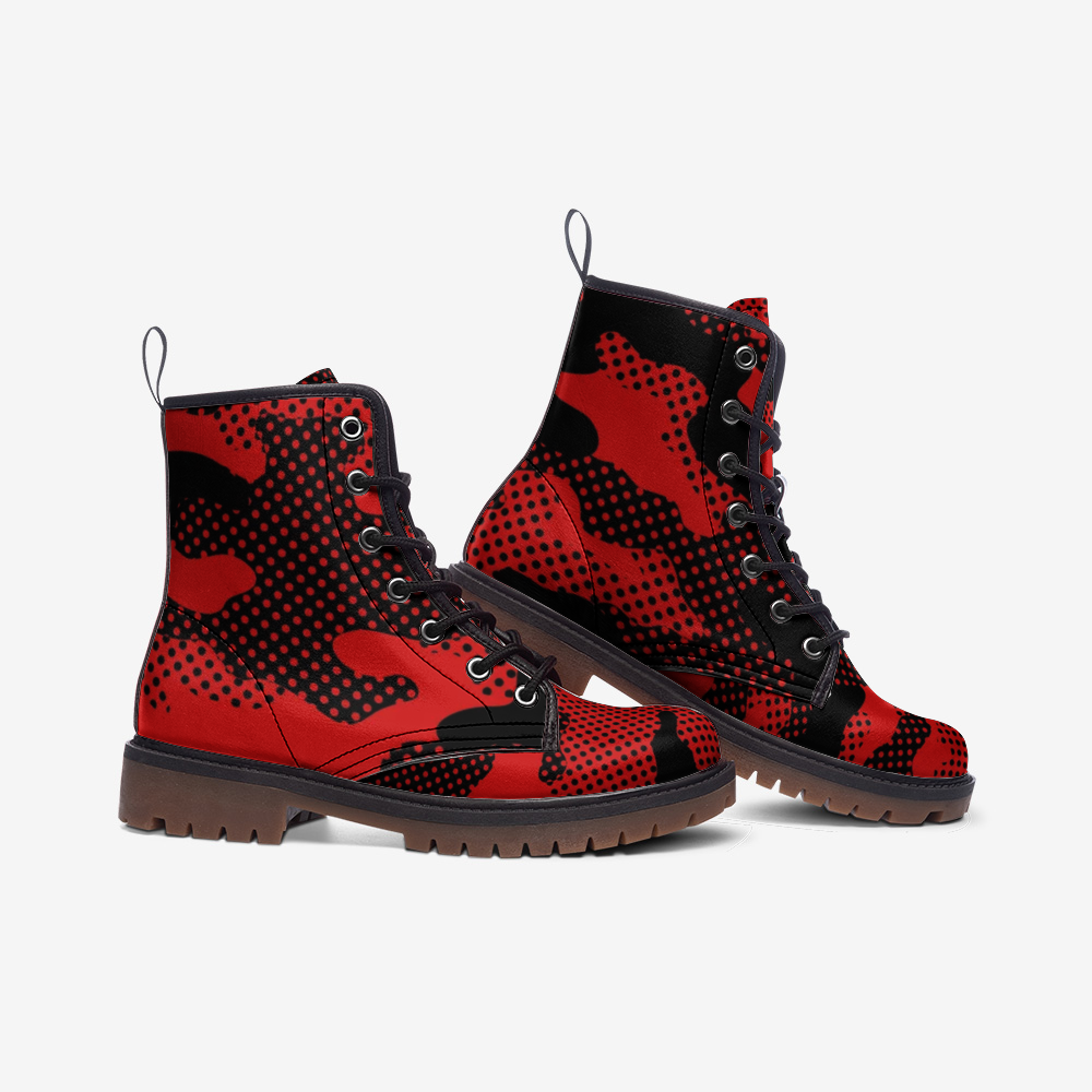 Black & Red Camo Boots | Pixel Camouflage Leather Camo Colors