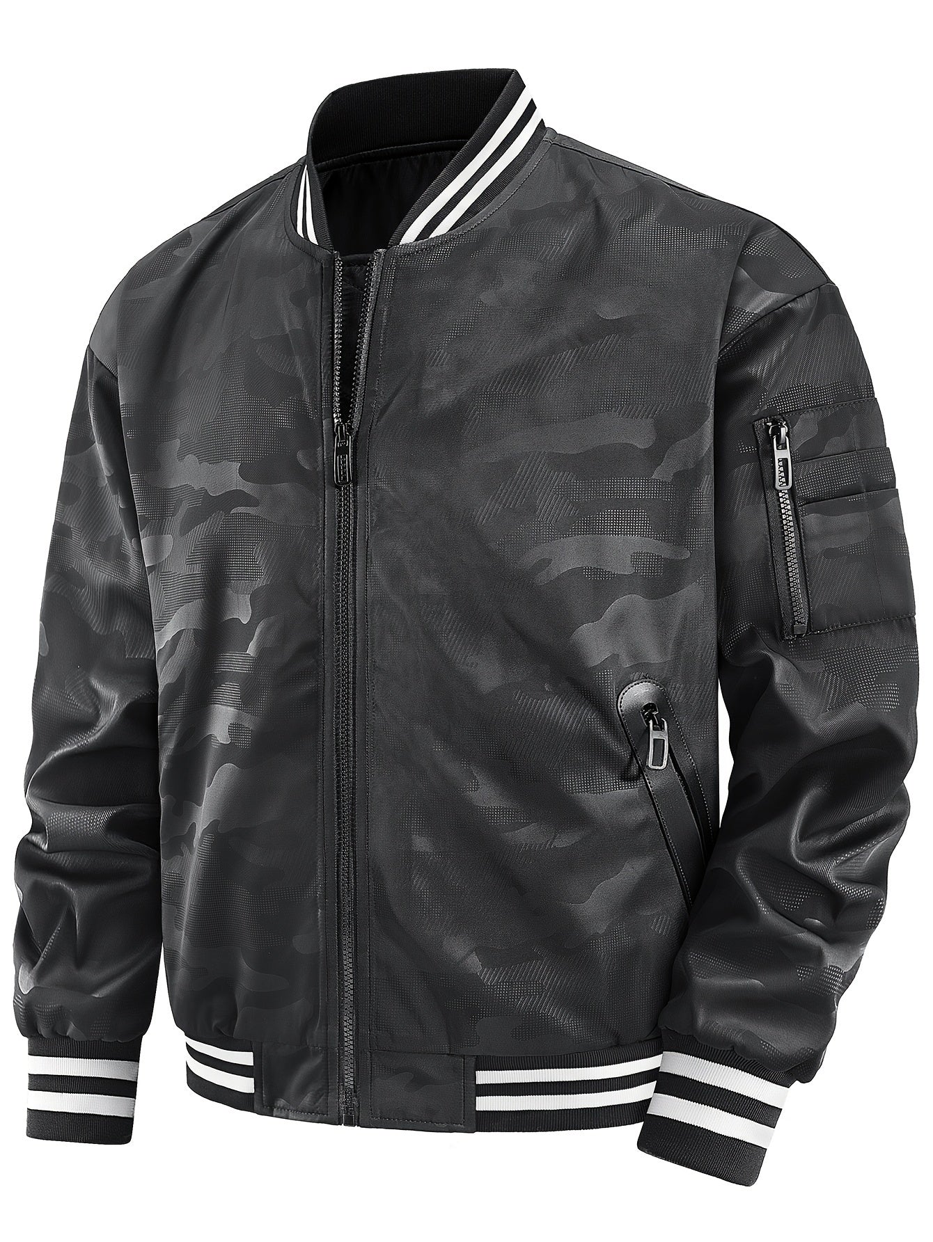 Black Varsity Jacket | Men's Camo Pattern With Long Sleeves Camo Colors