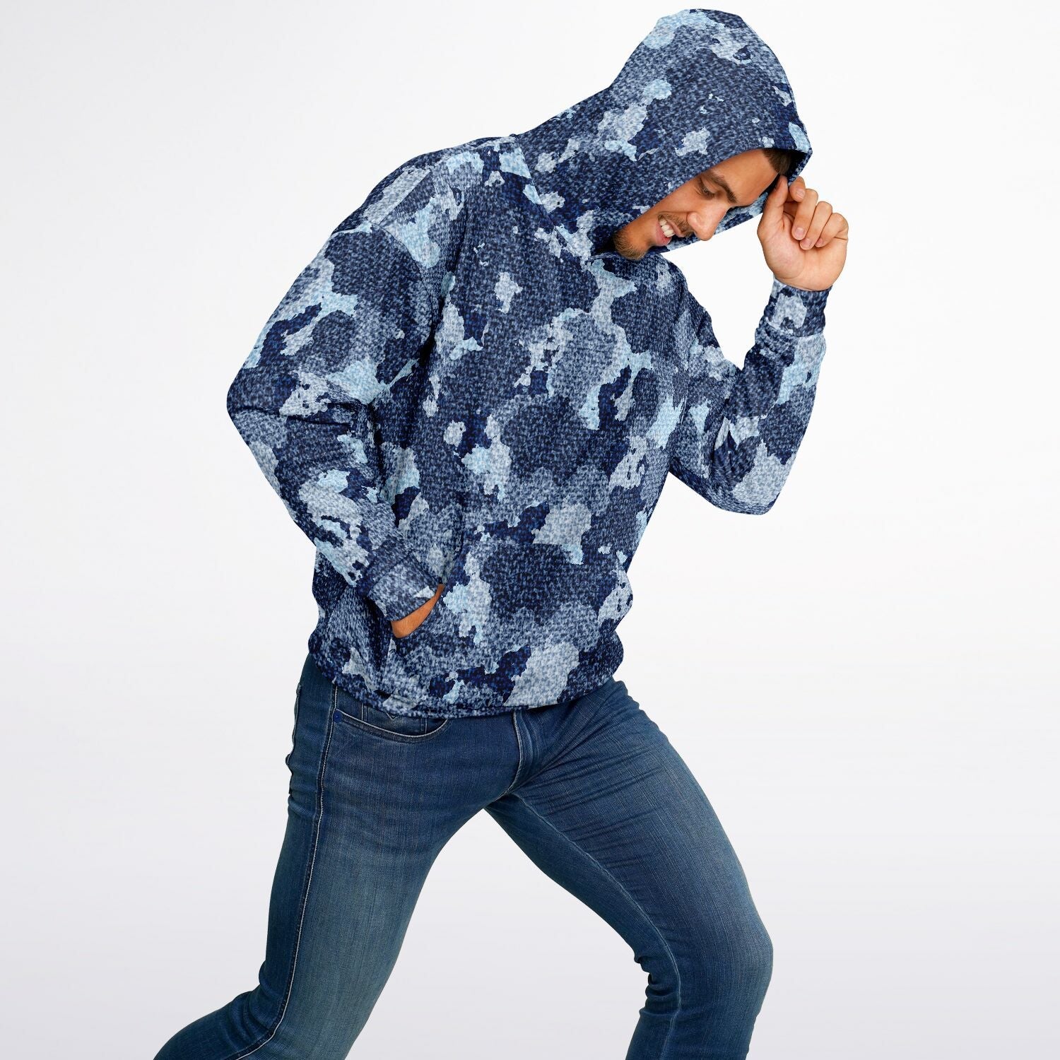 Denim Oversized Hoodie | Blue Camouflage Cloth Pattern | Camo Colors