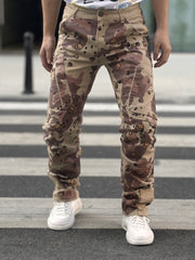 Men's Camo Jeans with Bear Embroidery – Relaxed Fit, Street Style | Camo Colors