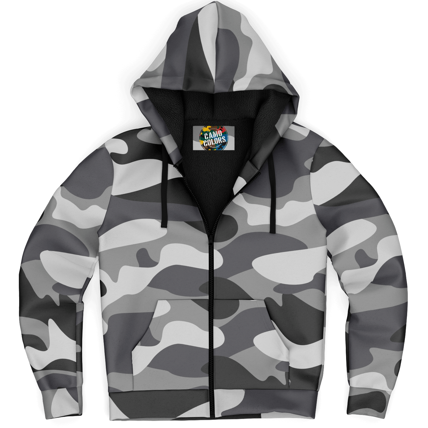 Microfleece Zip Camouflage Hoodie in Shade Of Grey Camo Colors