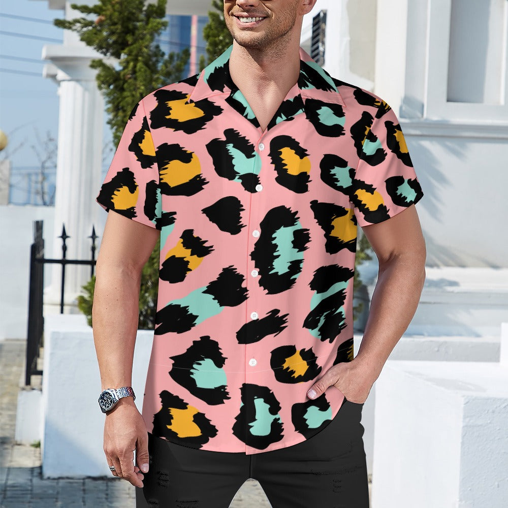 Pink Panther Men's Shirt | Cuban Collar Style | Camo Colors