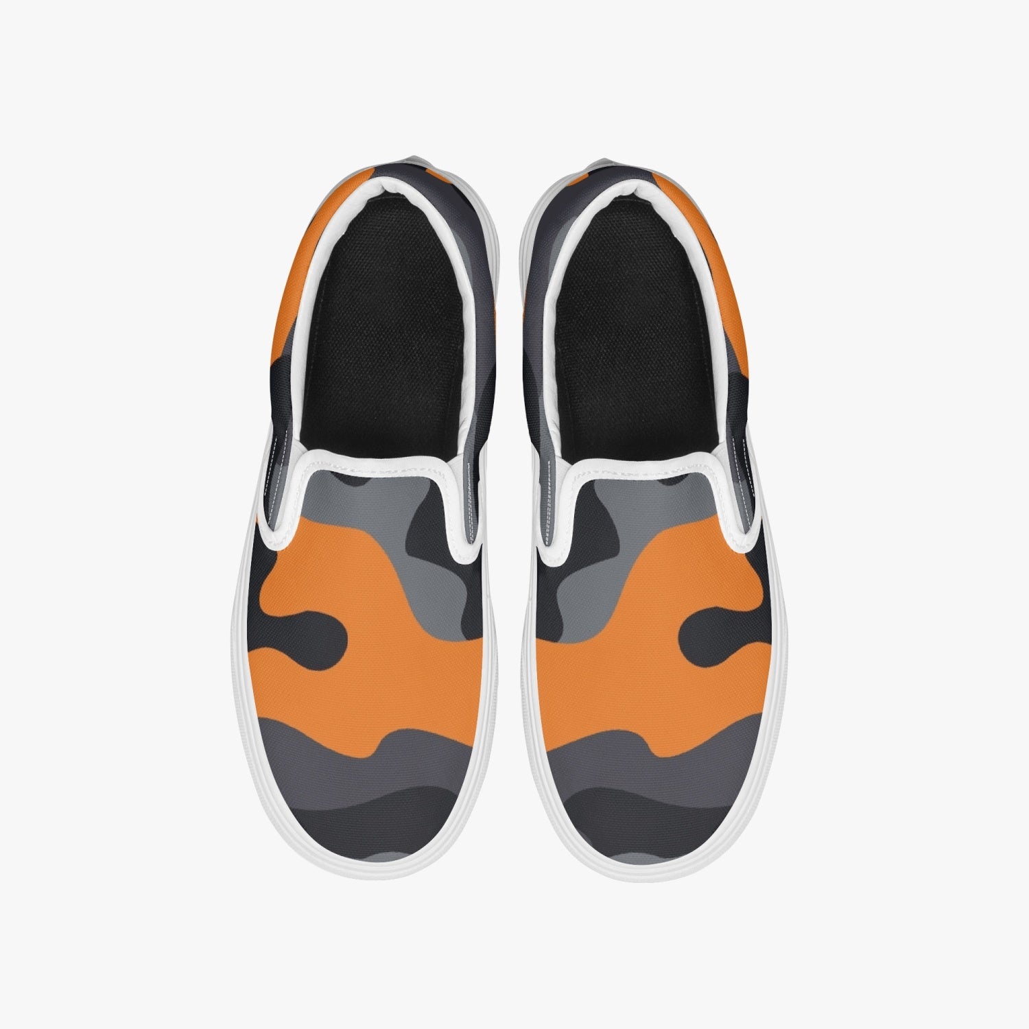 Camo Slip-On Shoes | Orange, Black and Gray Camouflage Camo Colors