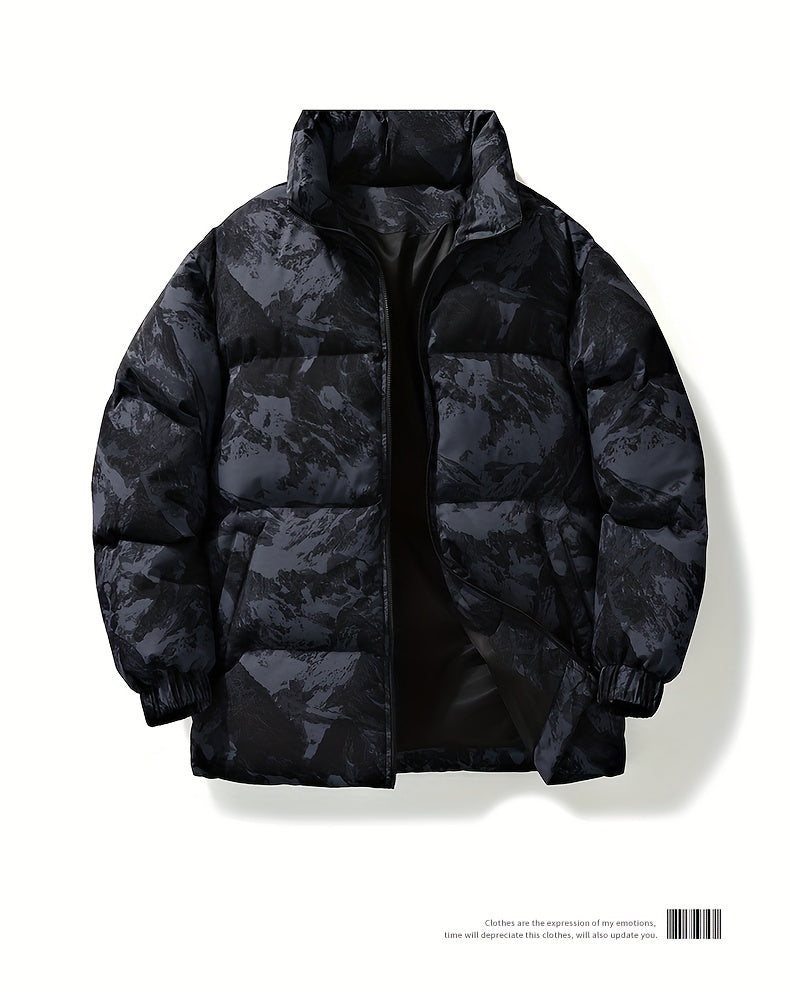 Men's Camo Hooded Puffer Jacket with Zip-Up Front Camo Colors