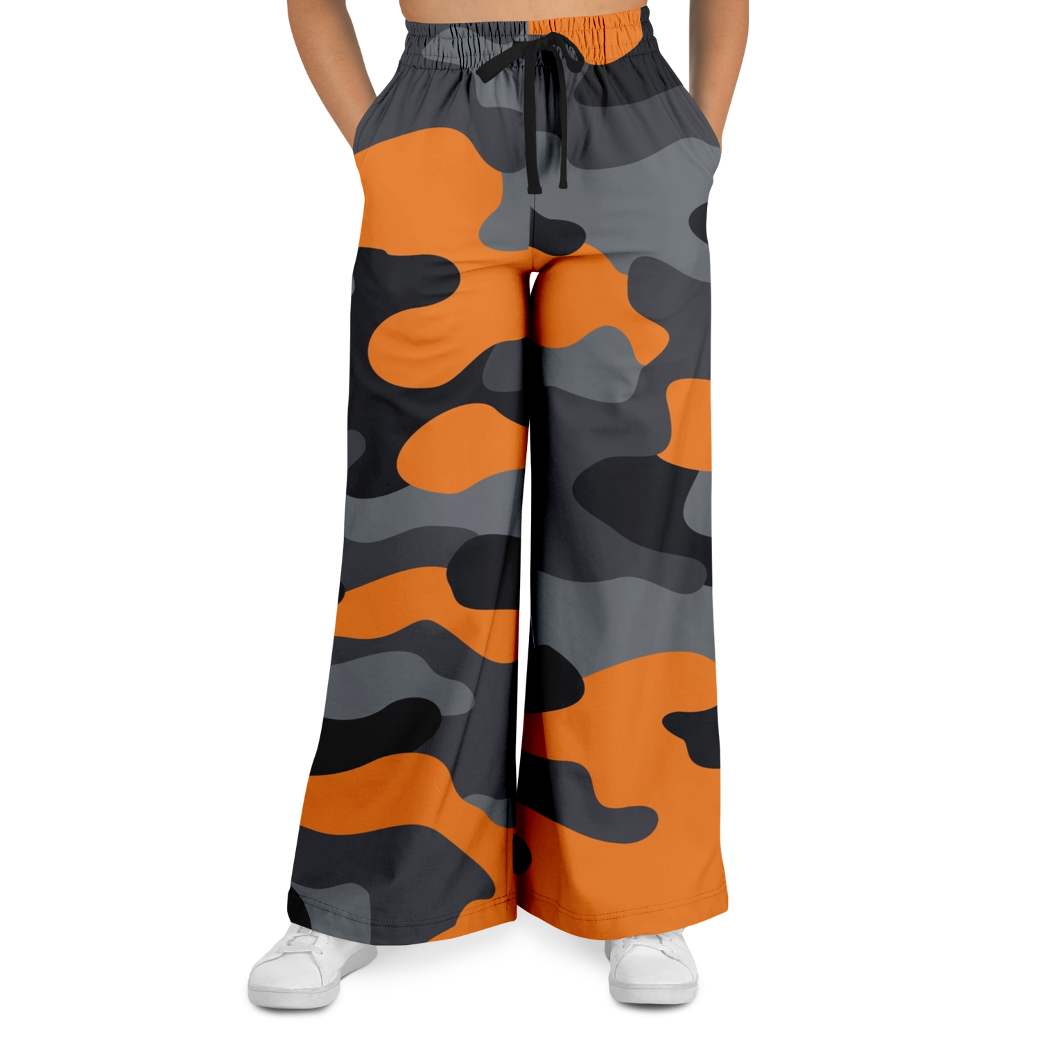 Camo Wide Leg Pants | Orange, Gray & Black Camouflage Camo Colors