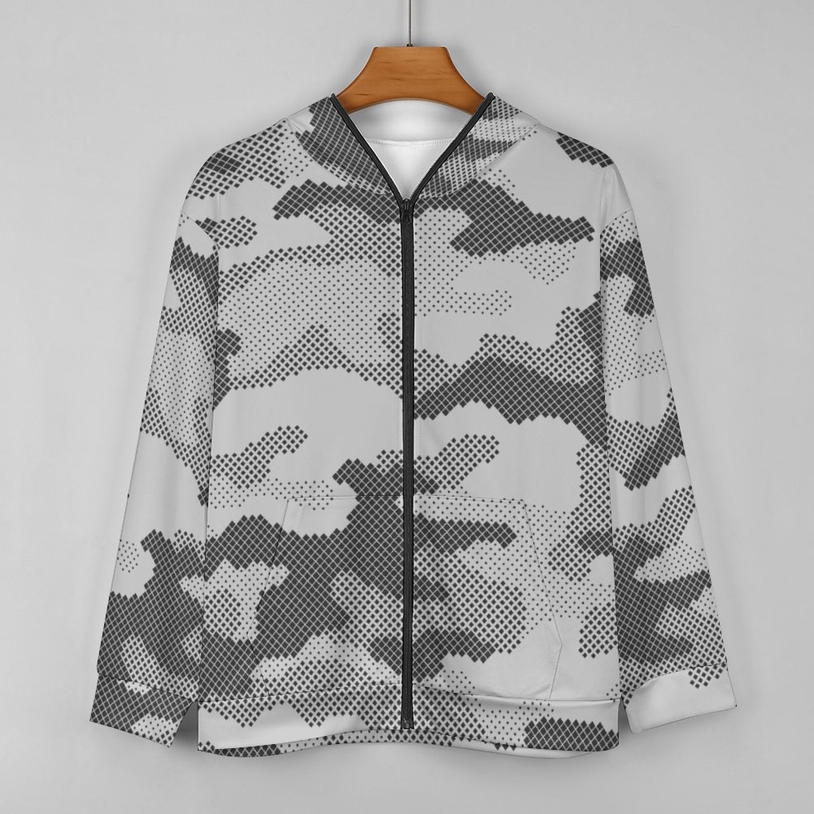 Zip Camo Hoodie | Black & White Dotted Camouflage Camo Colors