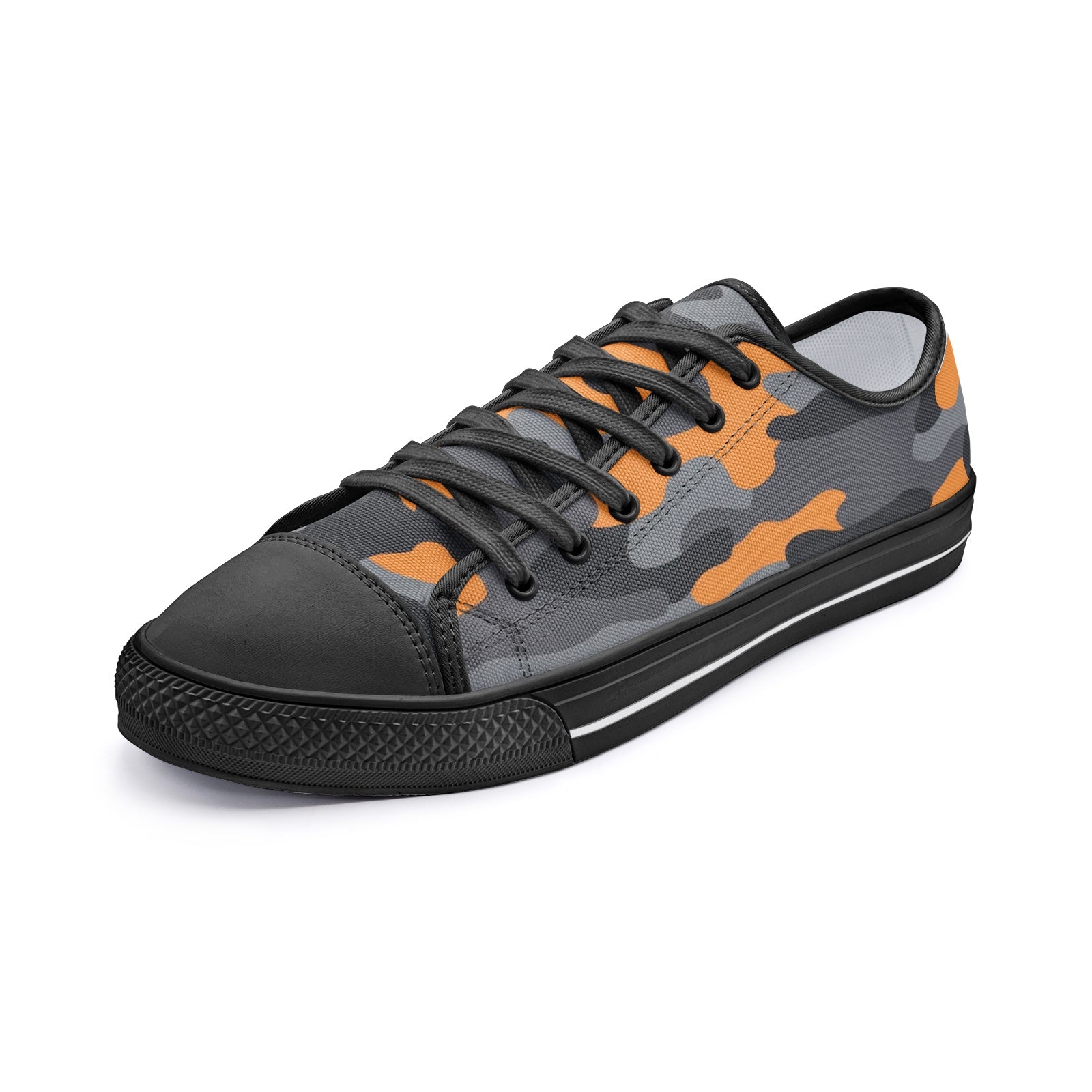 Camo Shoes | Low Top Canvas | Orange, Black, and Gray Camo Colors