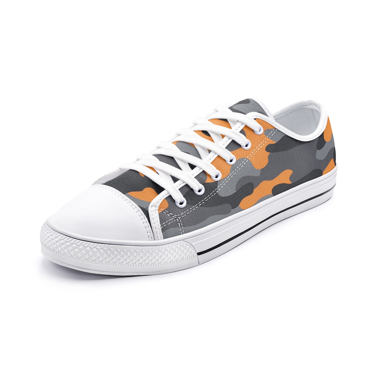 Camo Shoes | Low Top Canvas | Orange, Black, and Gray Camo Colors